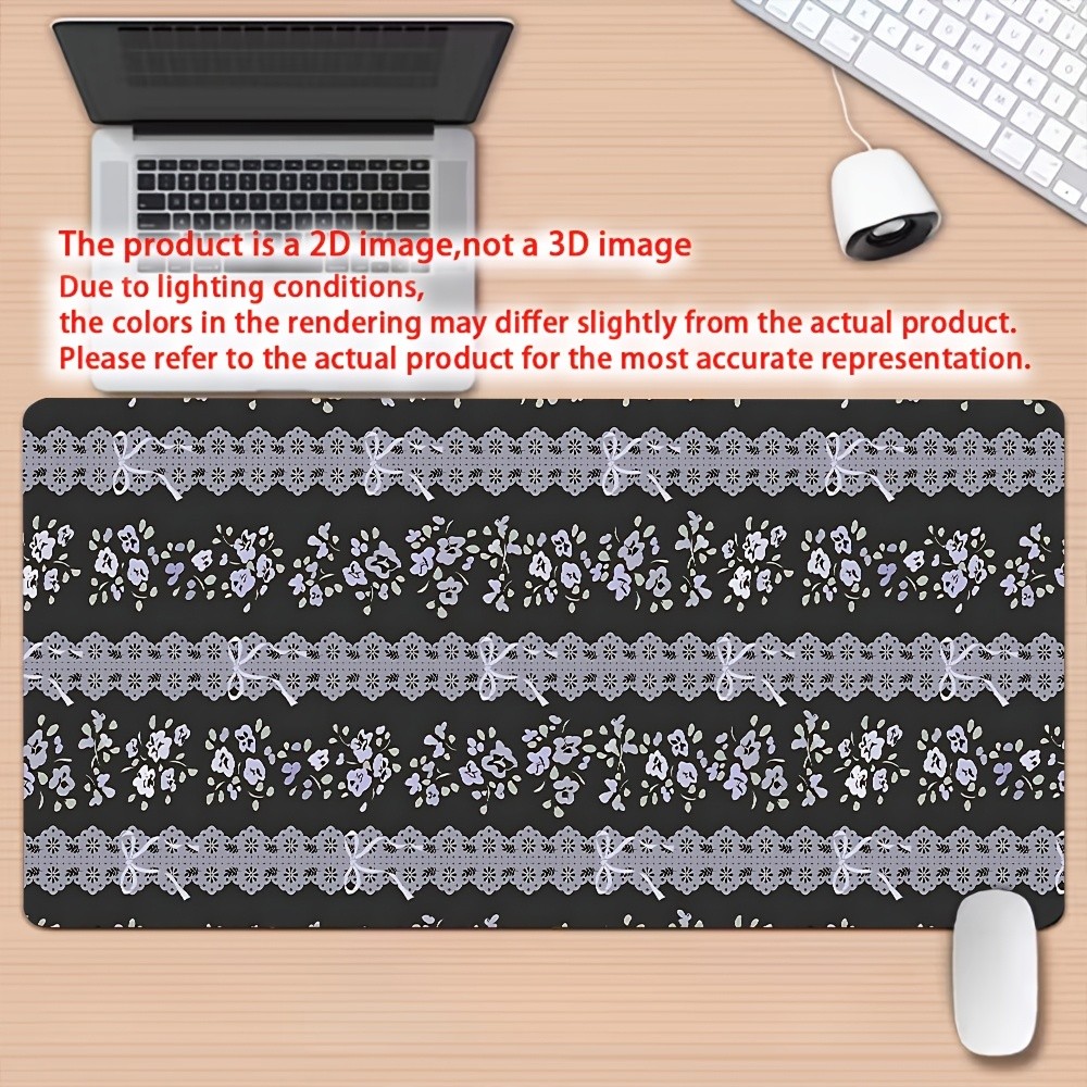 2D Flat Dark Lace Floral Ribbon Desk Mat Gaming Mouse Pad 1pc - Non-Slip Rubbe
