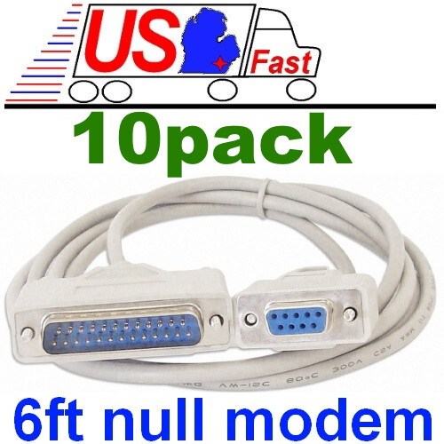 Lot10pk 6ft DB9 FEMALE~DB25 pin MALE Serial Null Modem Data Cable,Nul wired Cord