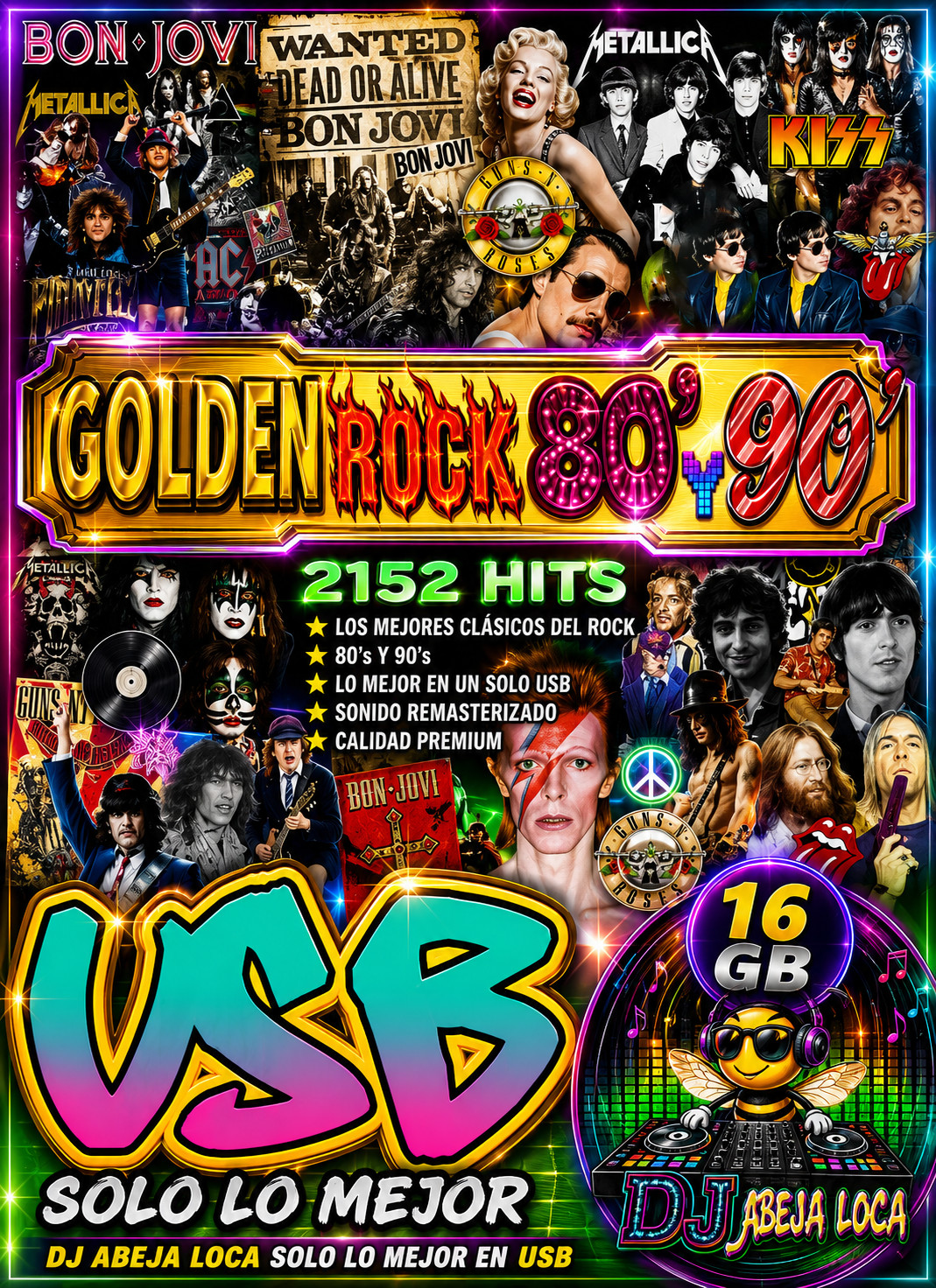 GOLDEN ROCK 16GB Flash Drive - Curated 80-90 Music Collection by DJ Abeja Loca,