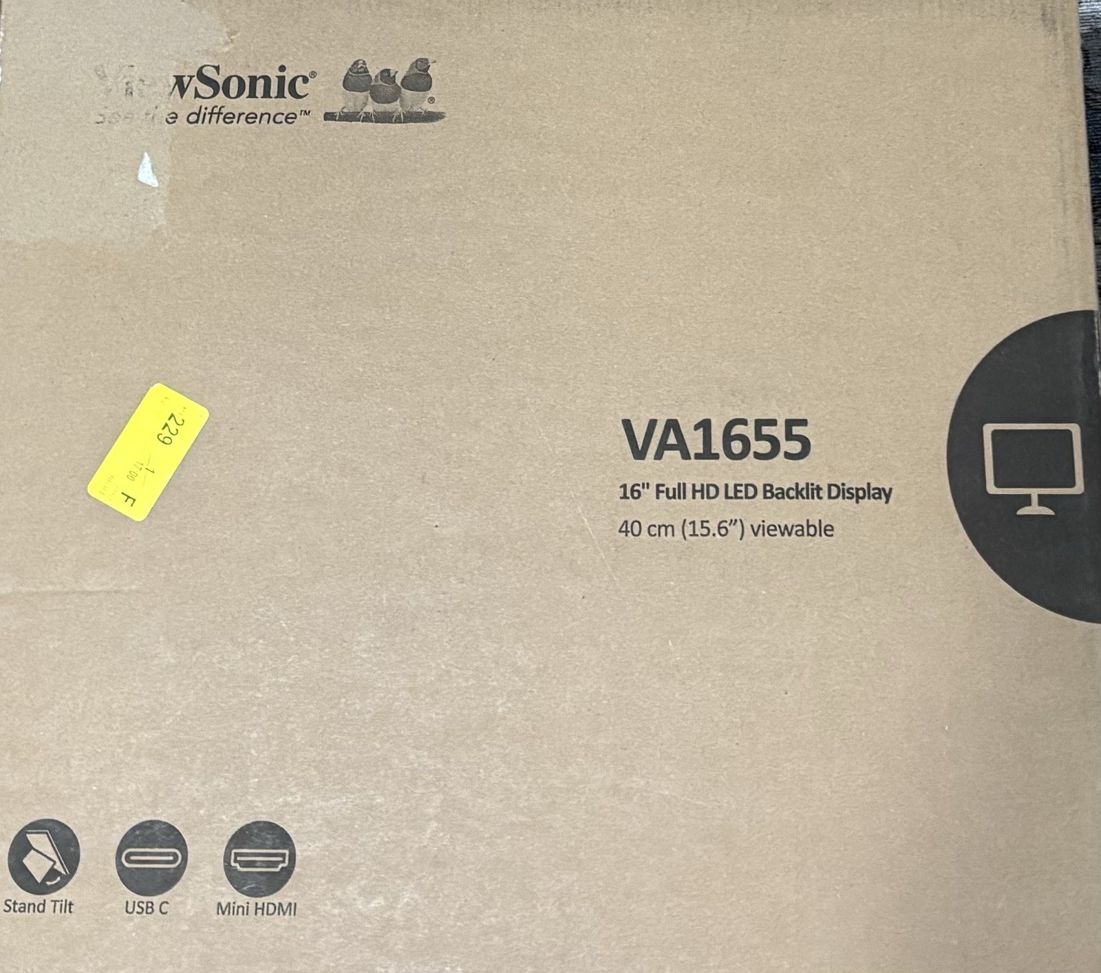 ViewSonic VA1655 15.6" LED Full HD Portable Monitor 1920x1080 USB-C Mini HDMI