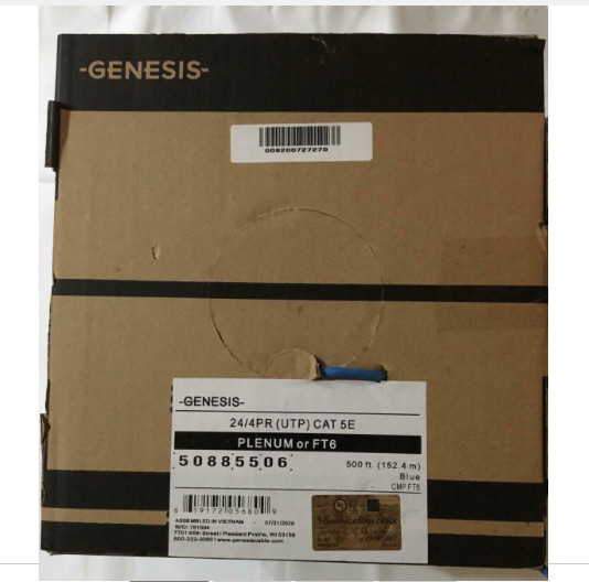 GENESIS 24/4PR CAT 5E Bulk Solid Wire UTP PLENUM BLUE 500ft/ 50885506