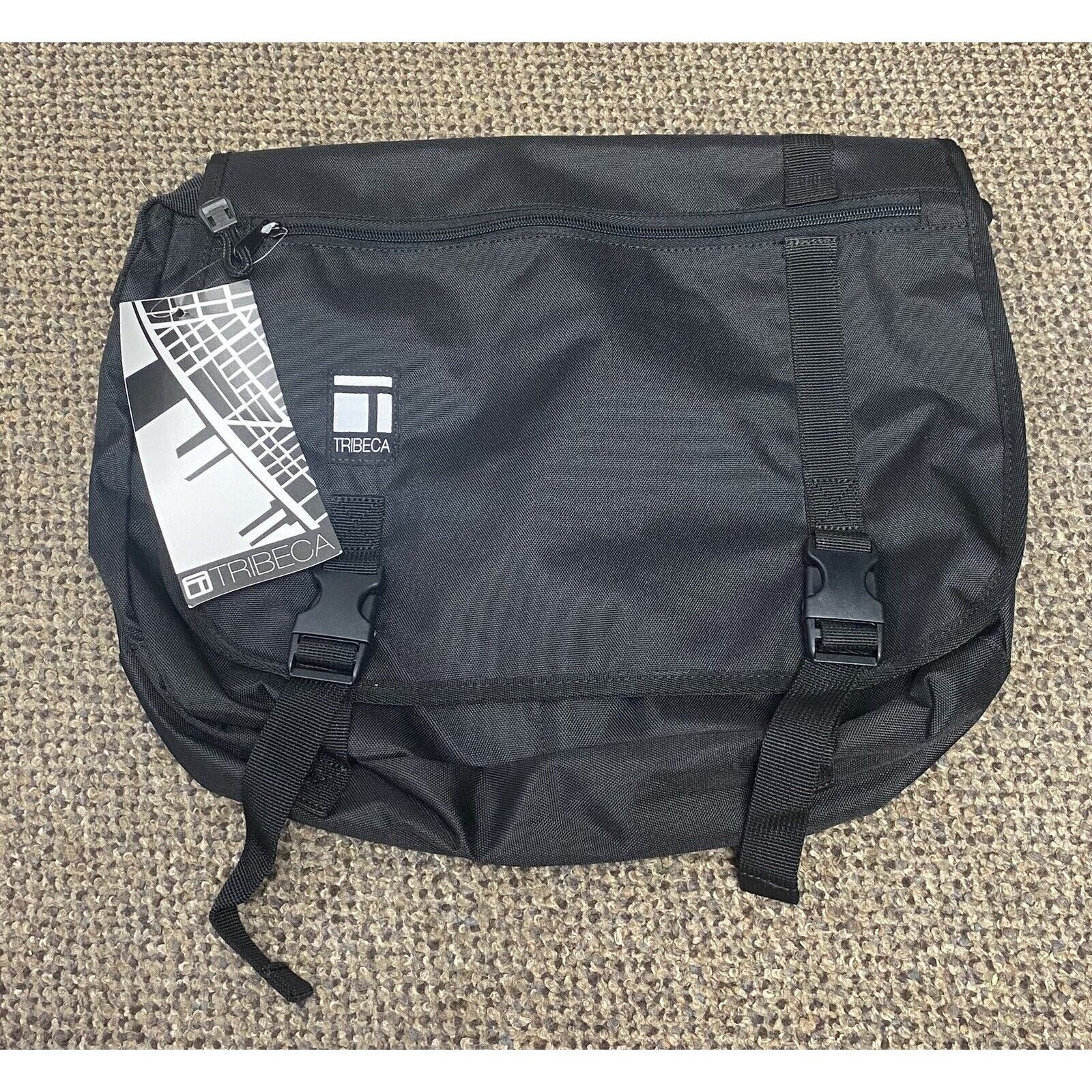 Tribeca Messenger Bag Solid Black 16x12 Laptop Books Adjustable Strap NWT 2