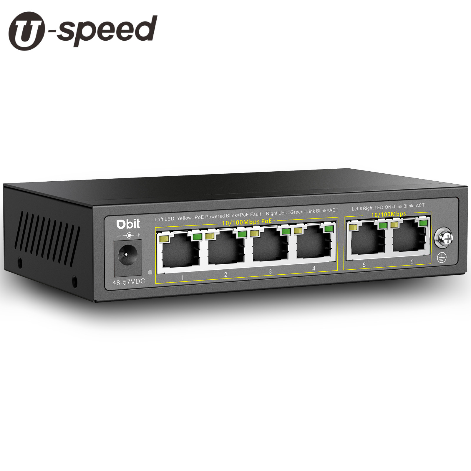 6-Port Ethernet PoE Switch with 4 Ports PoE+2 Fast Ethernet Uplink 10/100Mbps