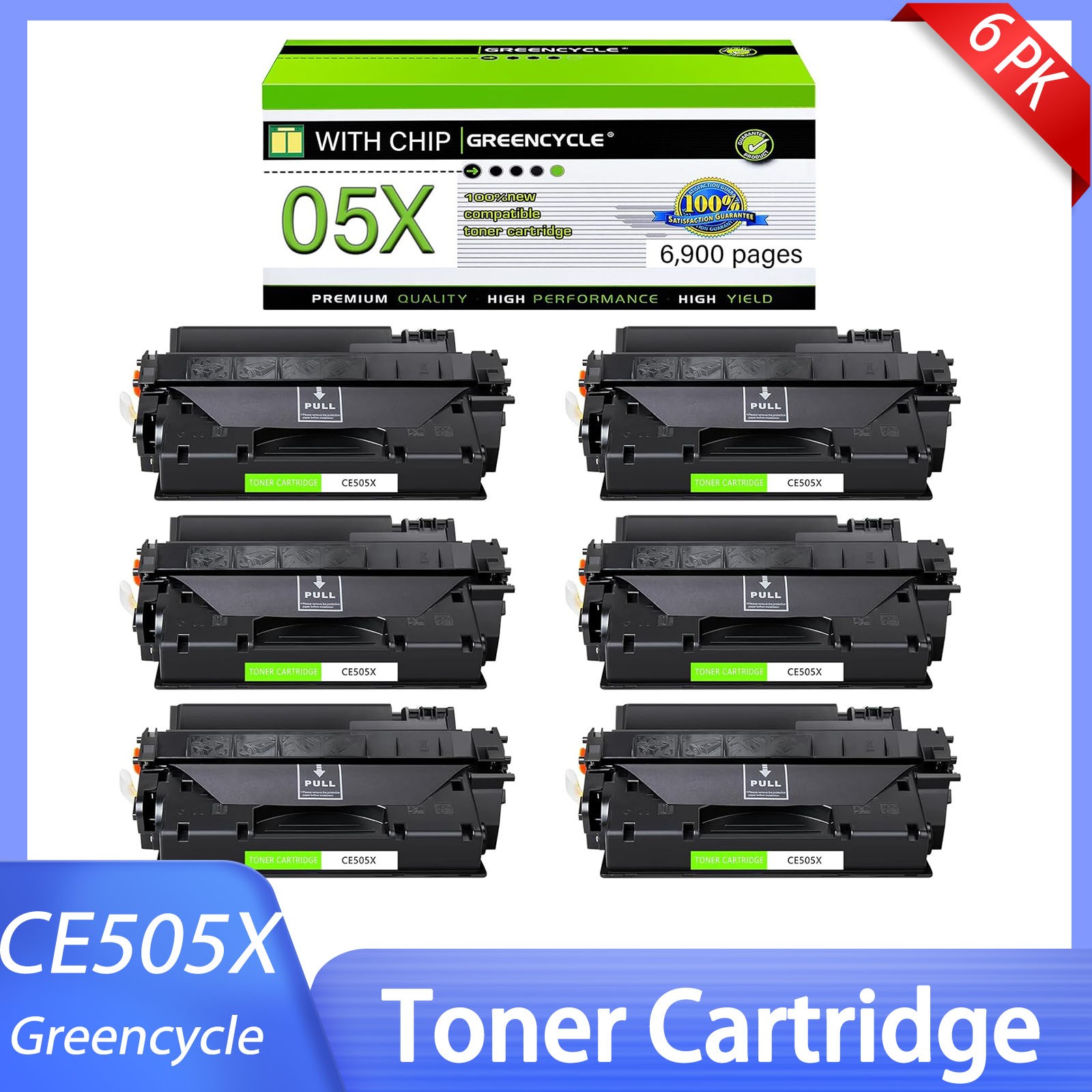6PK CE505X Black Toner Cartridge For HP LaserJet P2055 P2055n Hign Yield