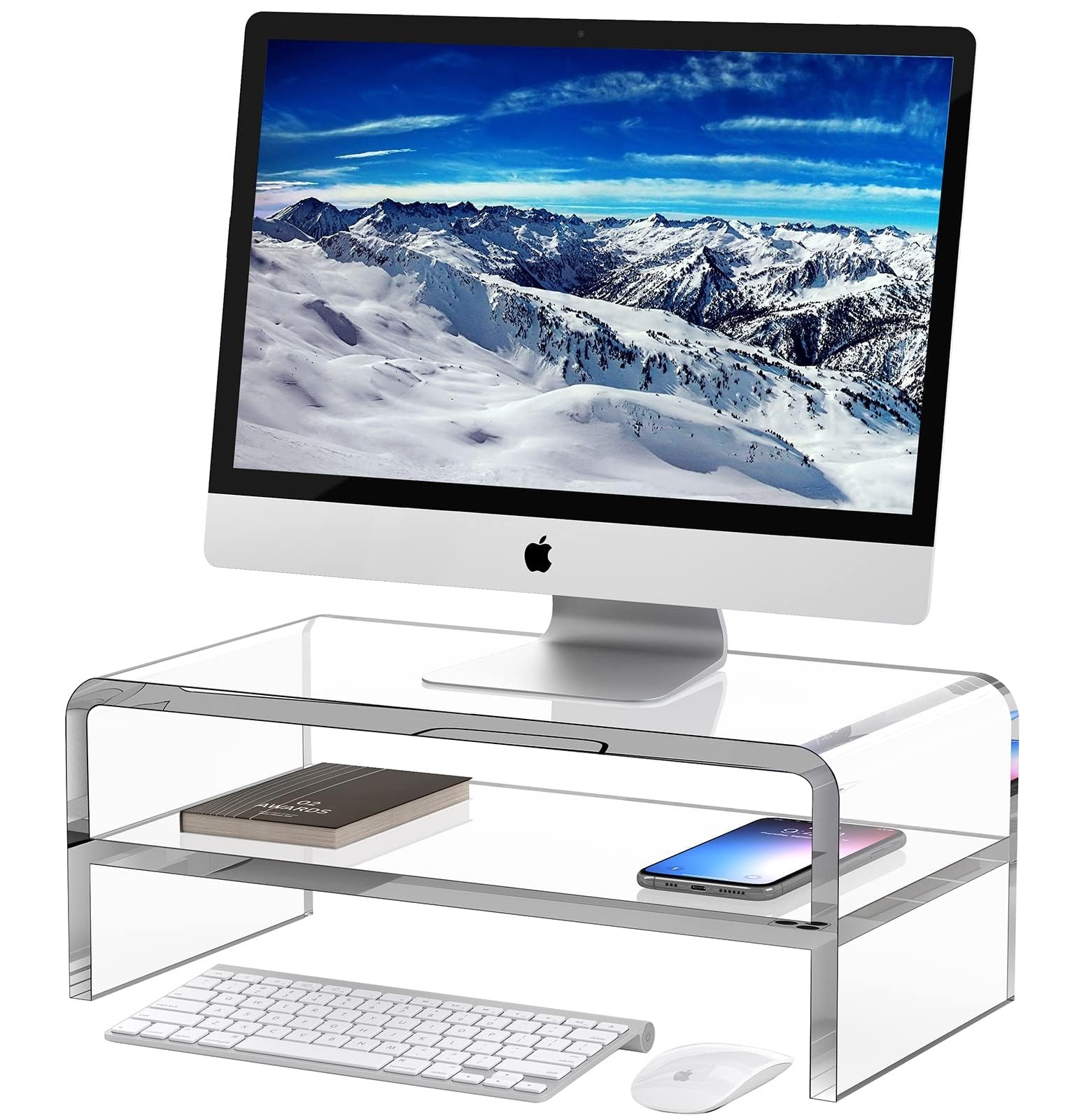Acrylic Monitor Stand 2 Tiers Clear Riser Computer Office 5.12 Inches Hight