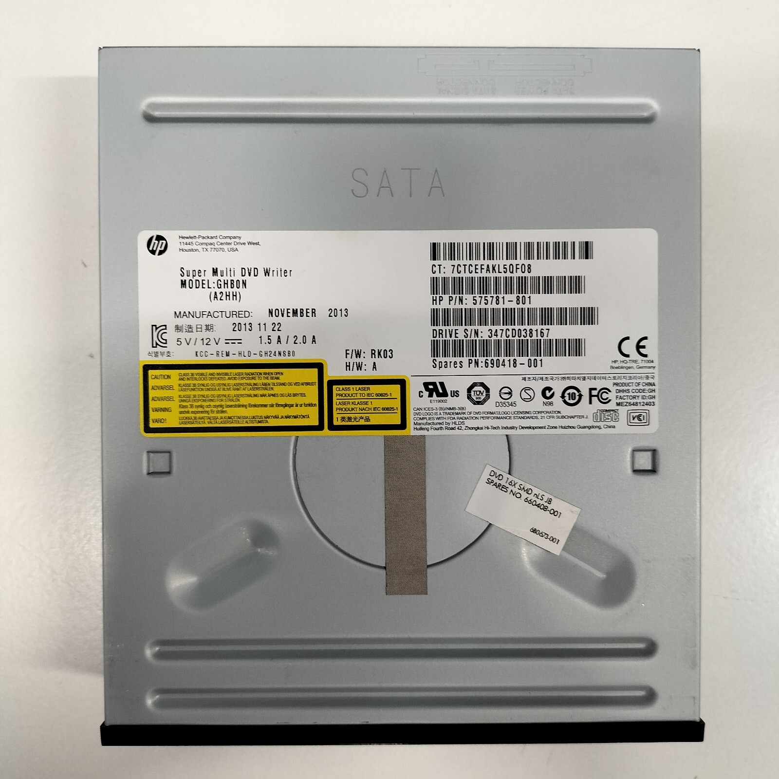 HP GHB0N DVD±RW Dual Layer SATA Optical Drive 575781-801 690418-001 F/W RK03