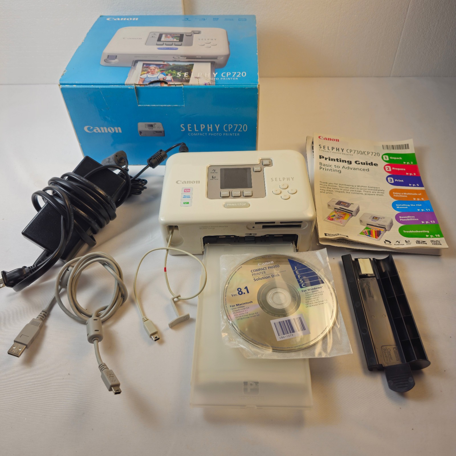 Canon Selphy CP720 Compact Photo Printer AC Adapter USB Manual CD - Parts Only
