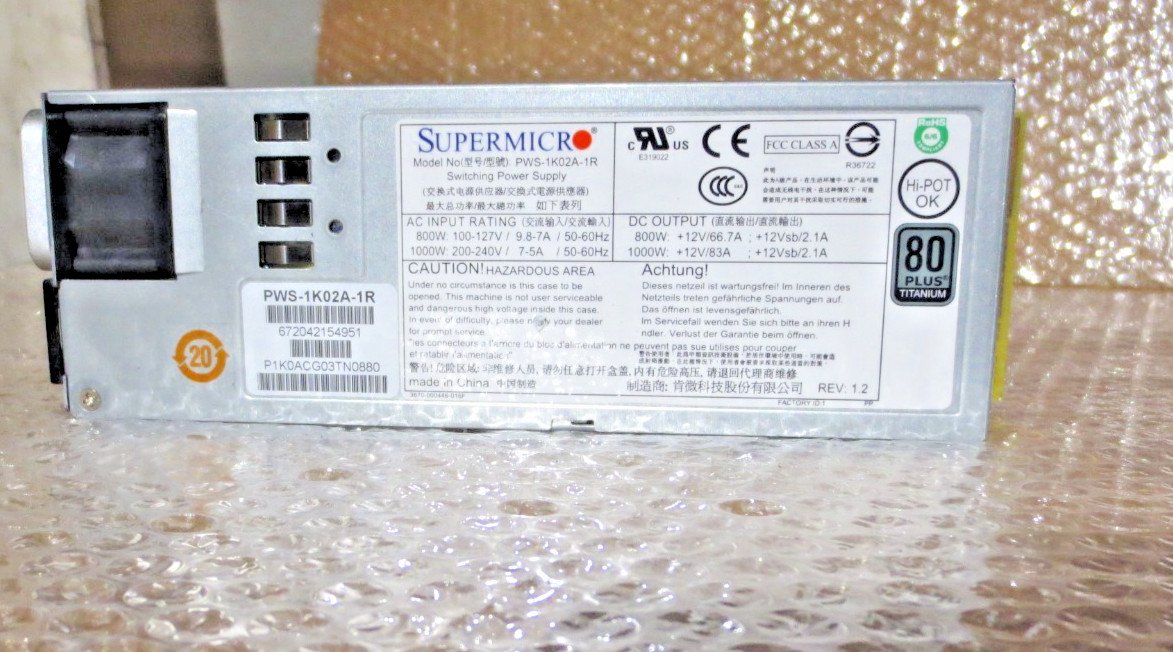 SuperMicro PWS-1K02A-1R 1000Watt 80+ Power Supply