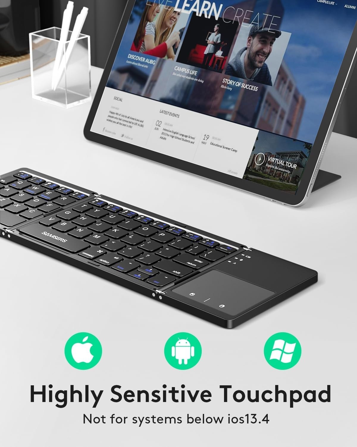 SAMSERS Foldable Bluetooth Wireless Keyboard w/ Touchpad Gray English QWERTY