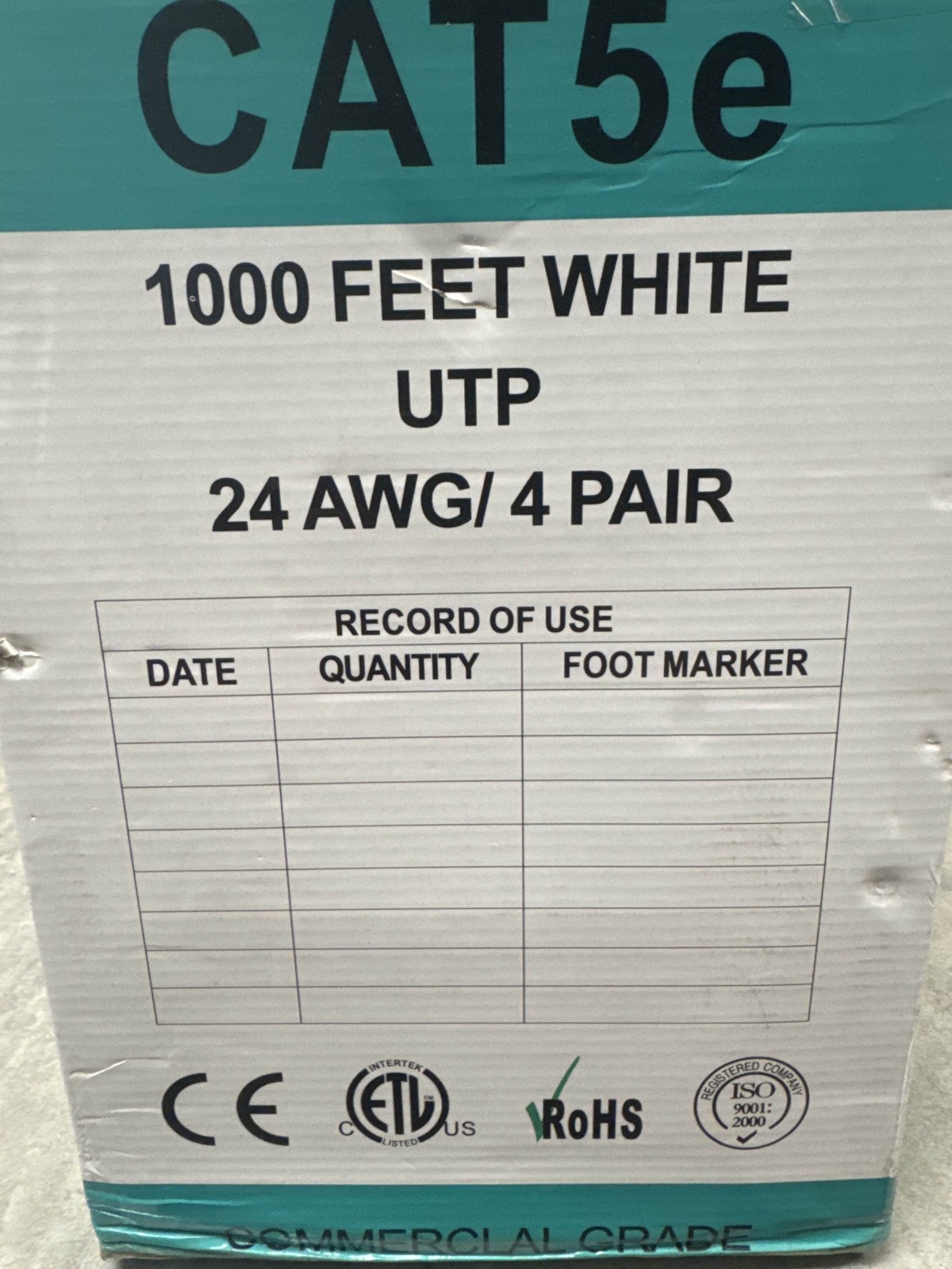 CAT5e 1000FT Spool White Cable UTP 24AWG/4Pair