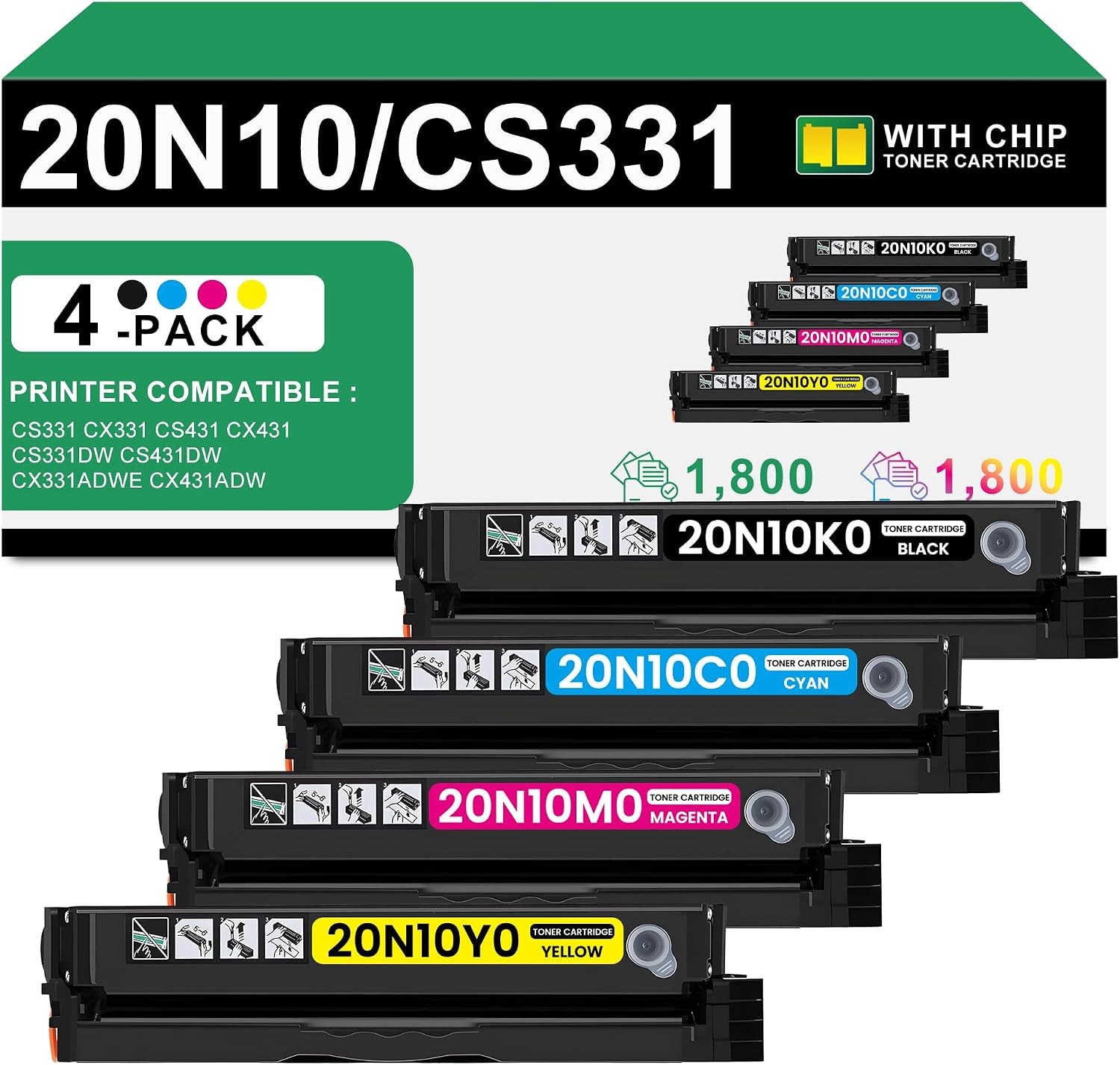 CS331 Toner Cartridge for Lexmark CS331dw, CS431dw, CX331adwe & CX431adw Printer