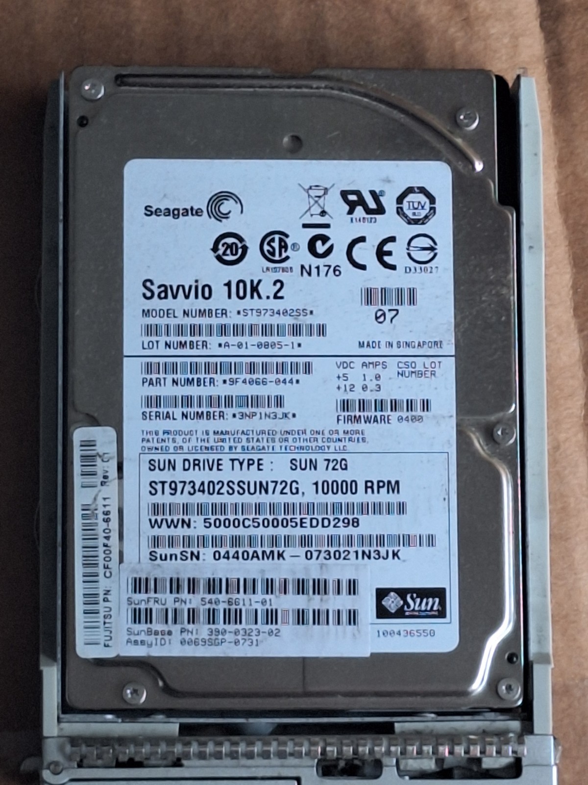 Sun Microsystems  540-6611 73GB 2.5" 10000 RPM 3Gb/Sec SAS HDD w/  sled quantity