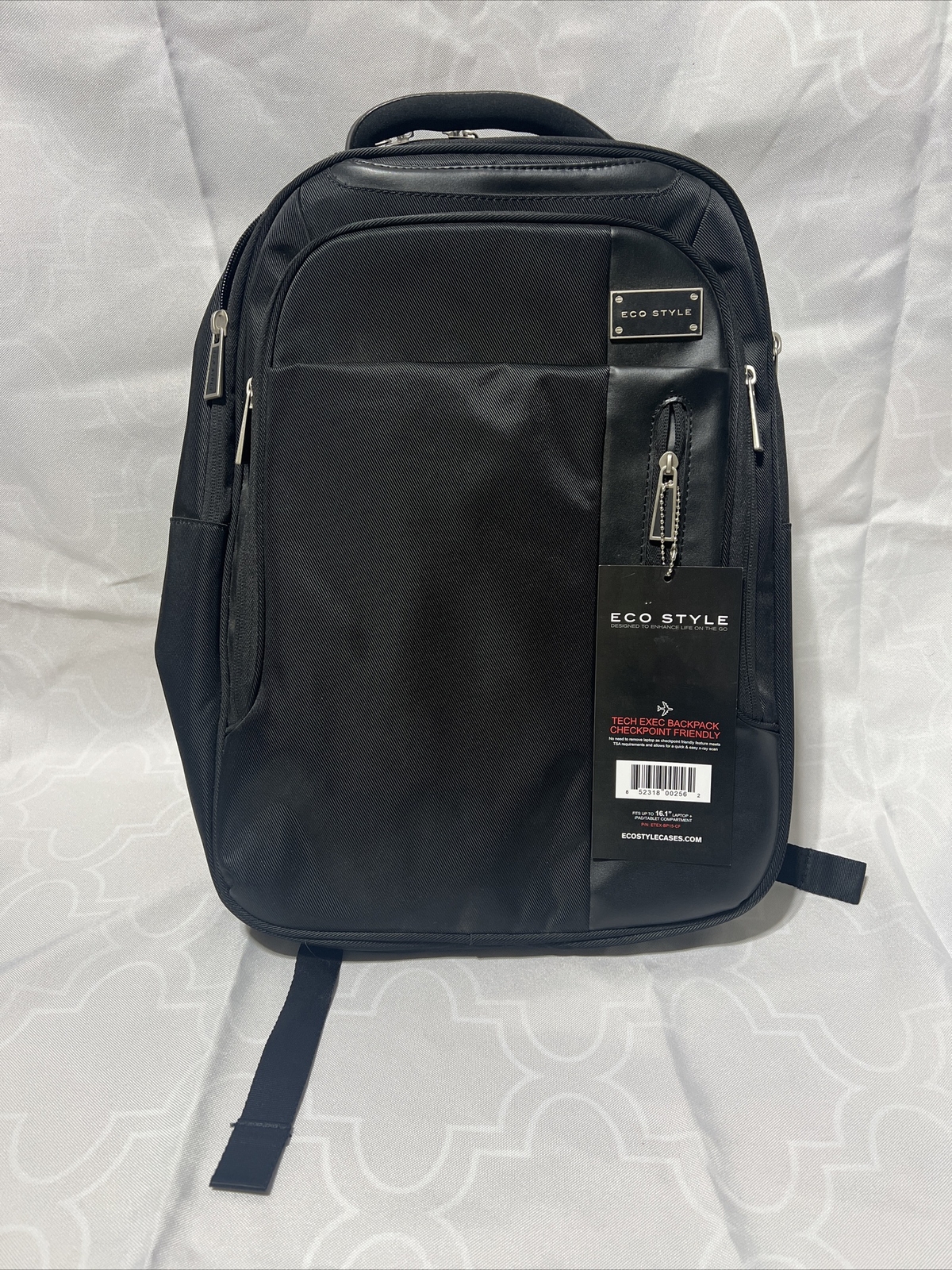 ECO Style Tech Exec Checkpoint Friendly Laptop Backpack Black 16.1 In Fits iPads