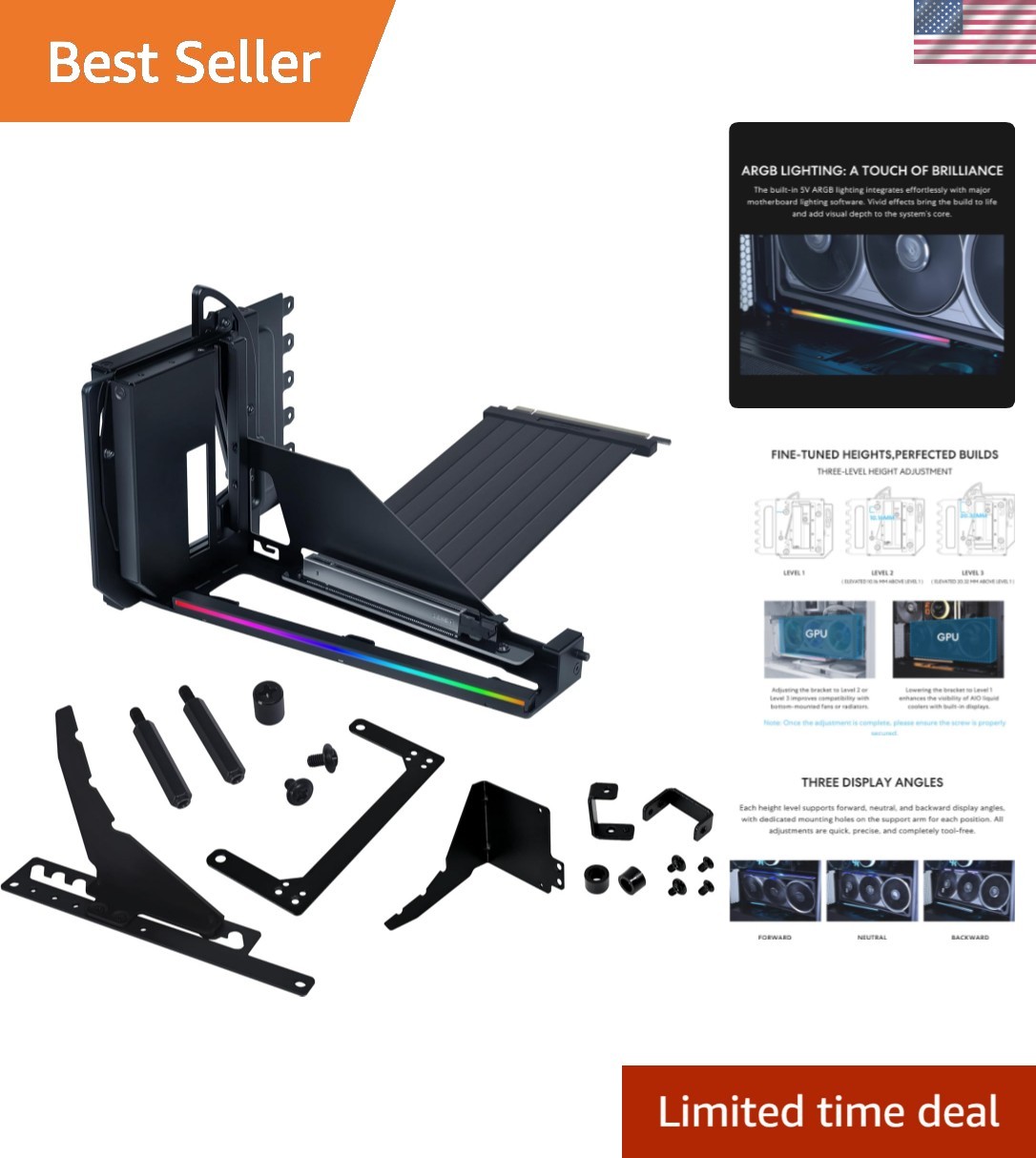 ATX PC Case 4 Slots Vertical GPU Kit VG4v4 Black
