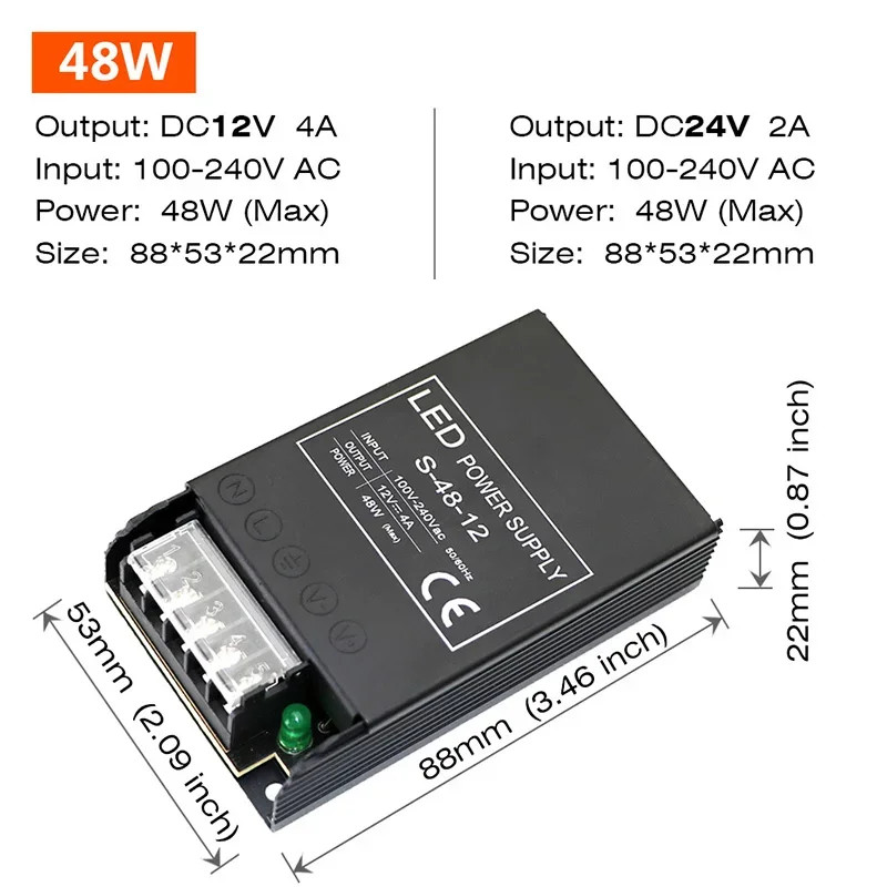 Power Supply 48W - 400W Driver For LED Strips DC12V / 24V Lighting Transformers