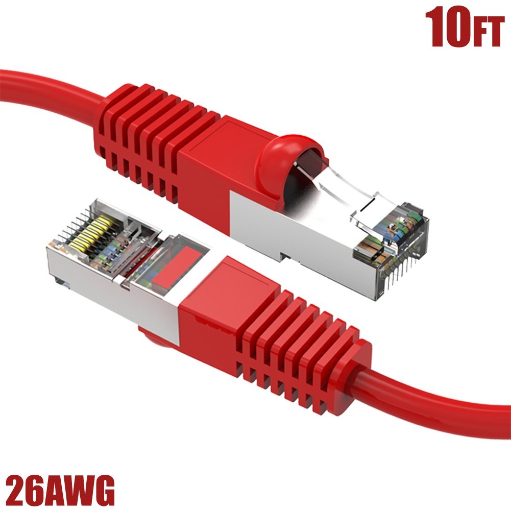 10FT Cat5E RJ45 Network LAN Ethernet FTP Shielded Patch Cable Molded 26AWG Red