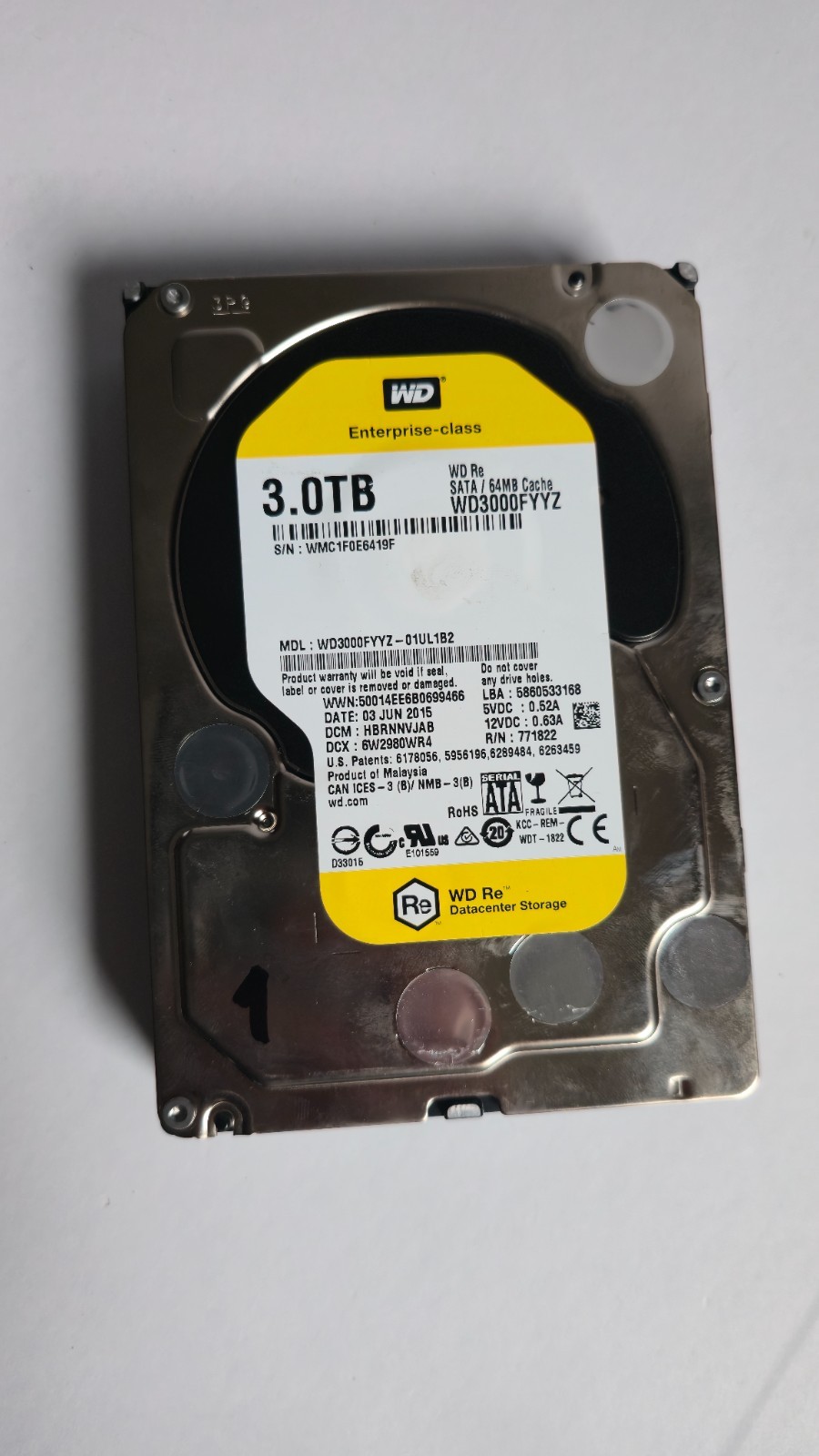 WD Re 3TB Enterprise 3.5" HDD SATA 6Gb/s 7200RPM 64MB Cache