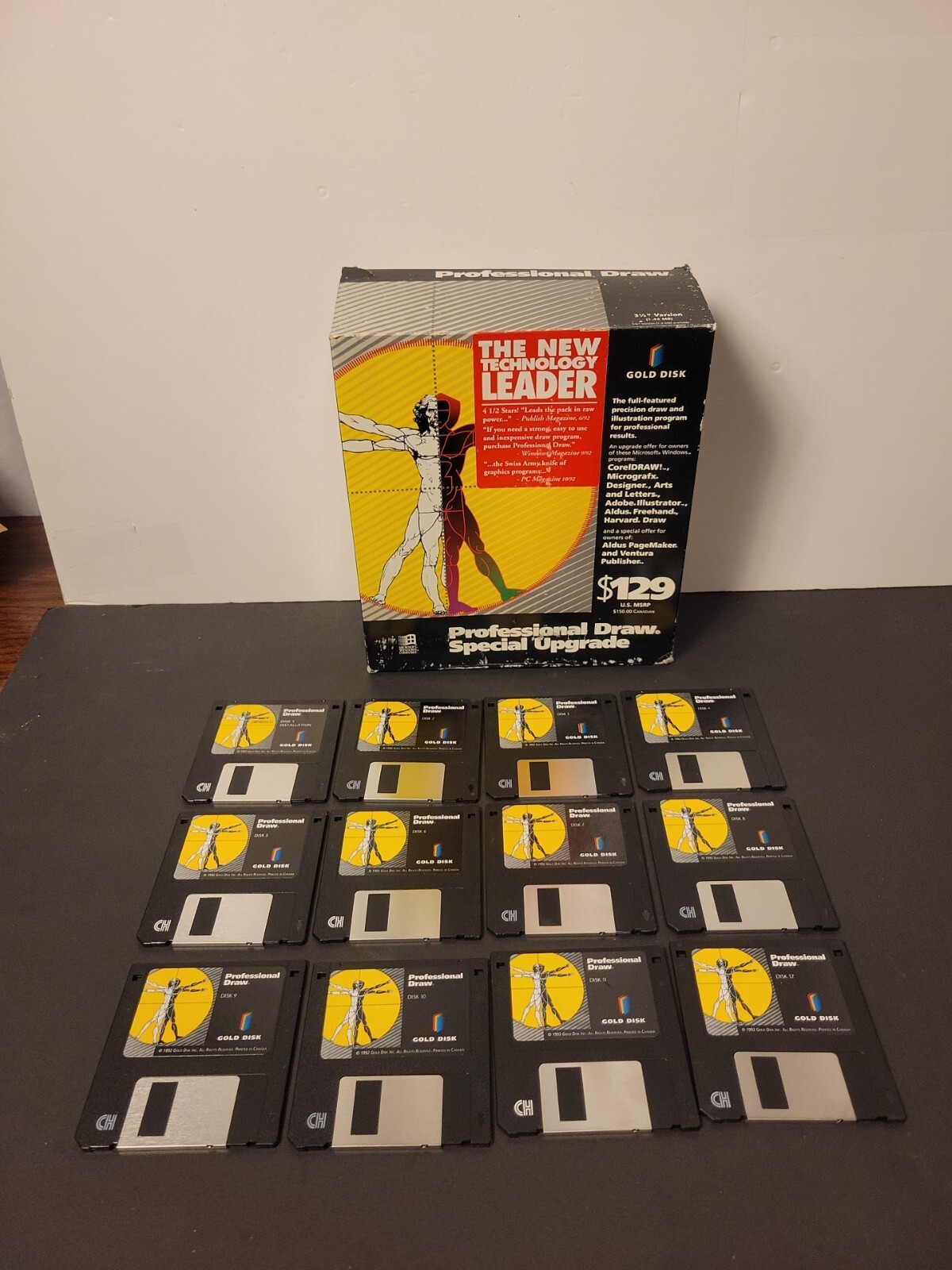 Professional Draw - Gold Disk - PC DOS 3.5 Disk Floppy Disc and Original Box 