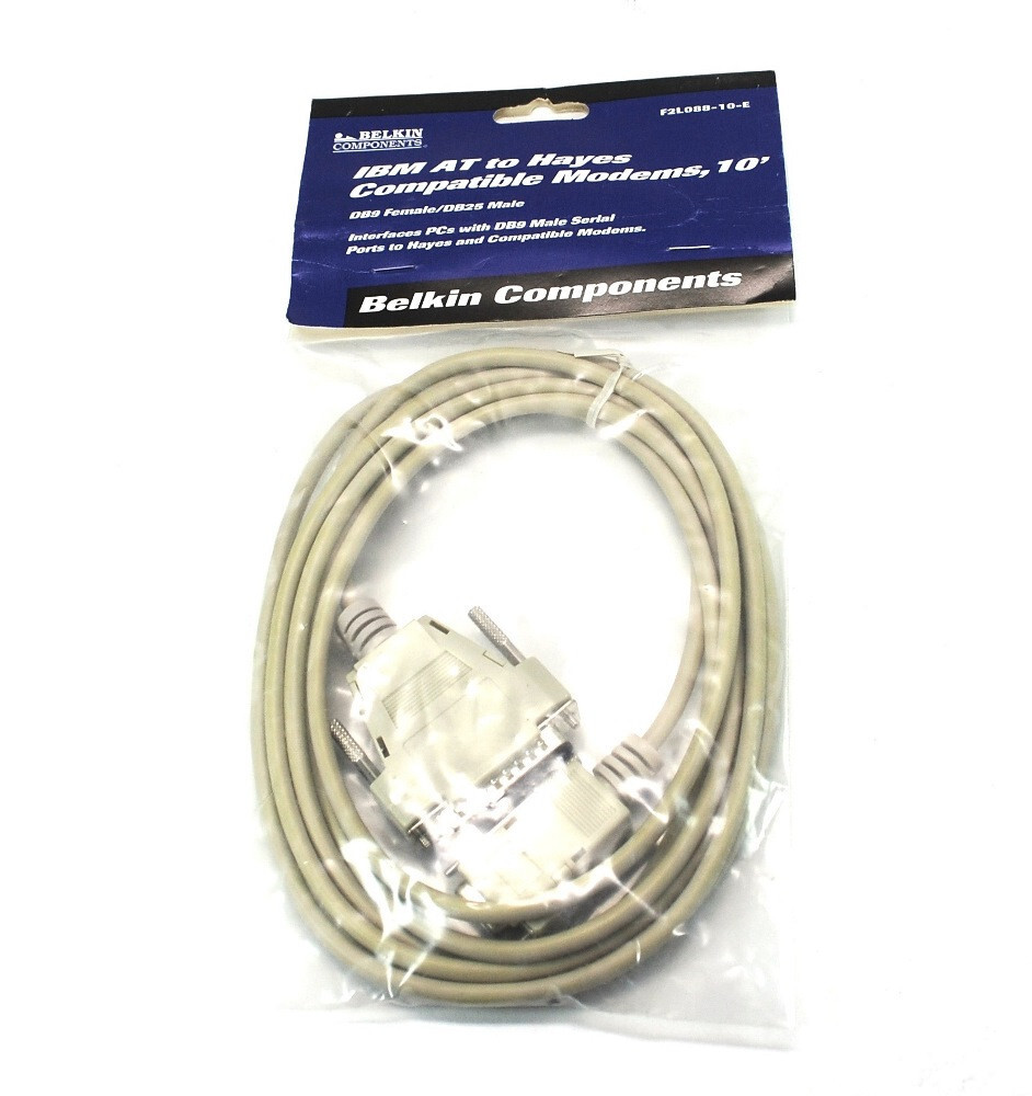 Belkin 10' Cable IBM AT To Hayes Modem DB9 Female/DB25 Male F2L088-10 New