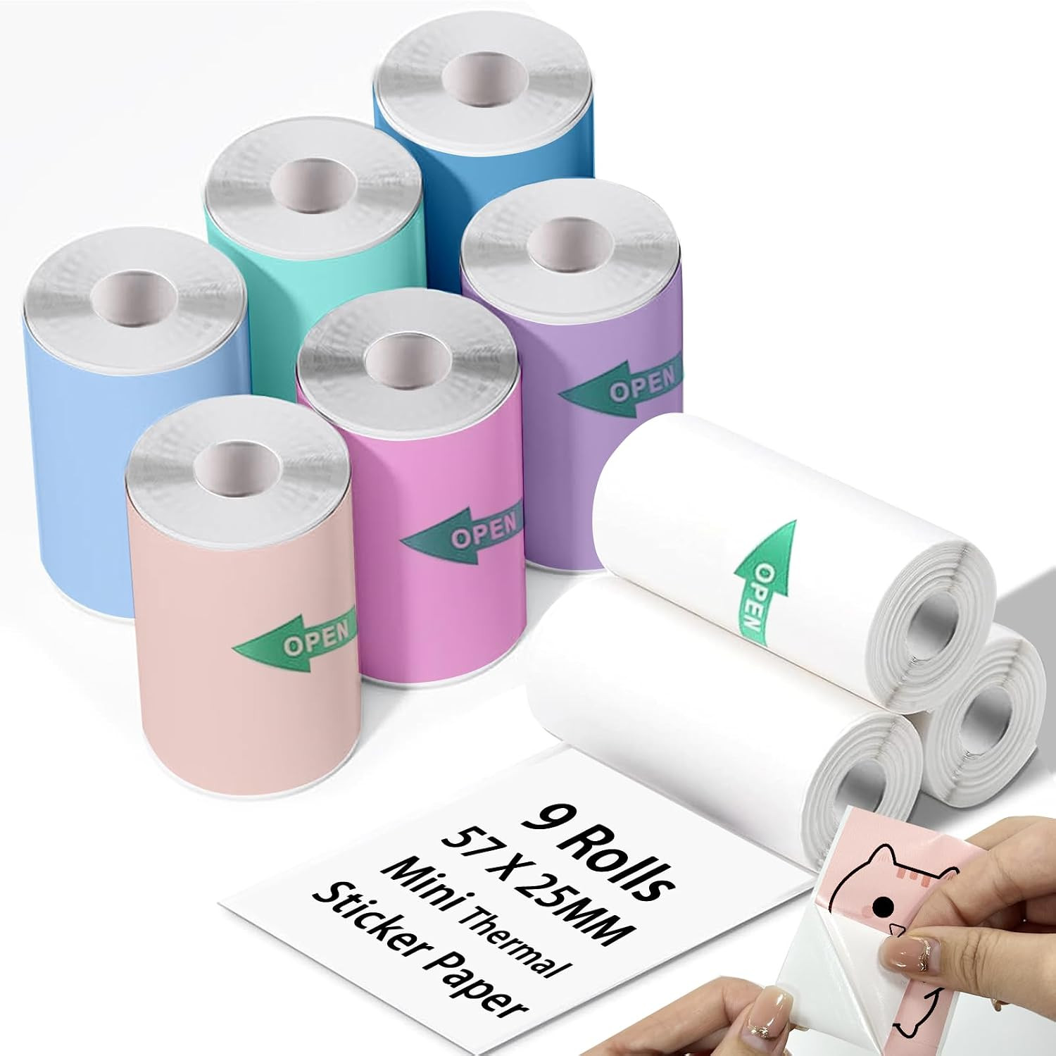 9 Rolls Mini Thermal Sticker Paper for Mini Inkless Printer, BPA/BPS Free