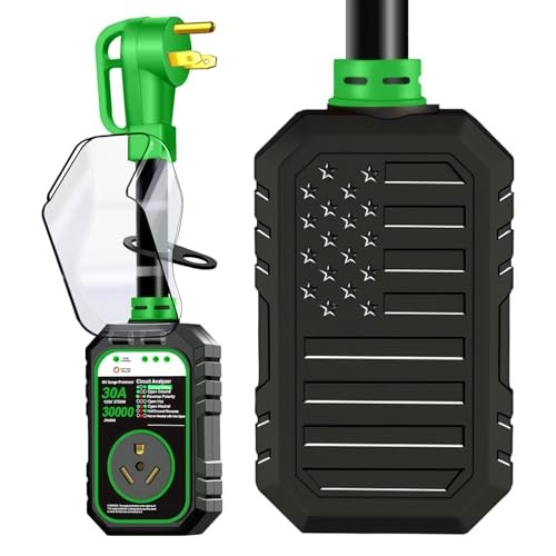 30000J 30Amp RV Surge Protector 30 Amp Flag Design - Upgraded Power 30AMP Green