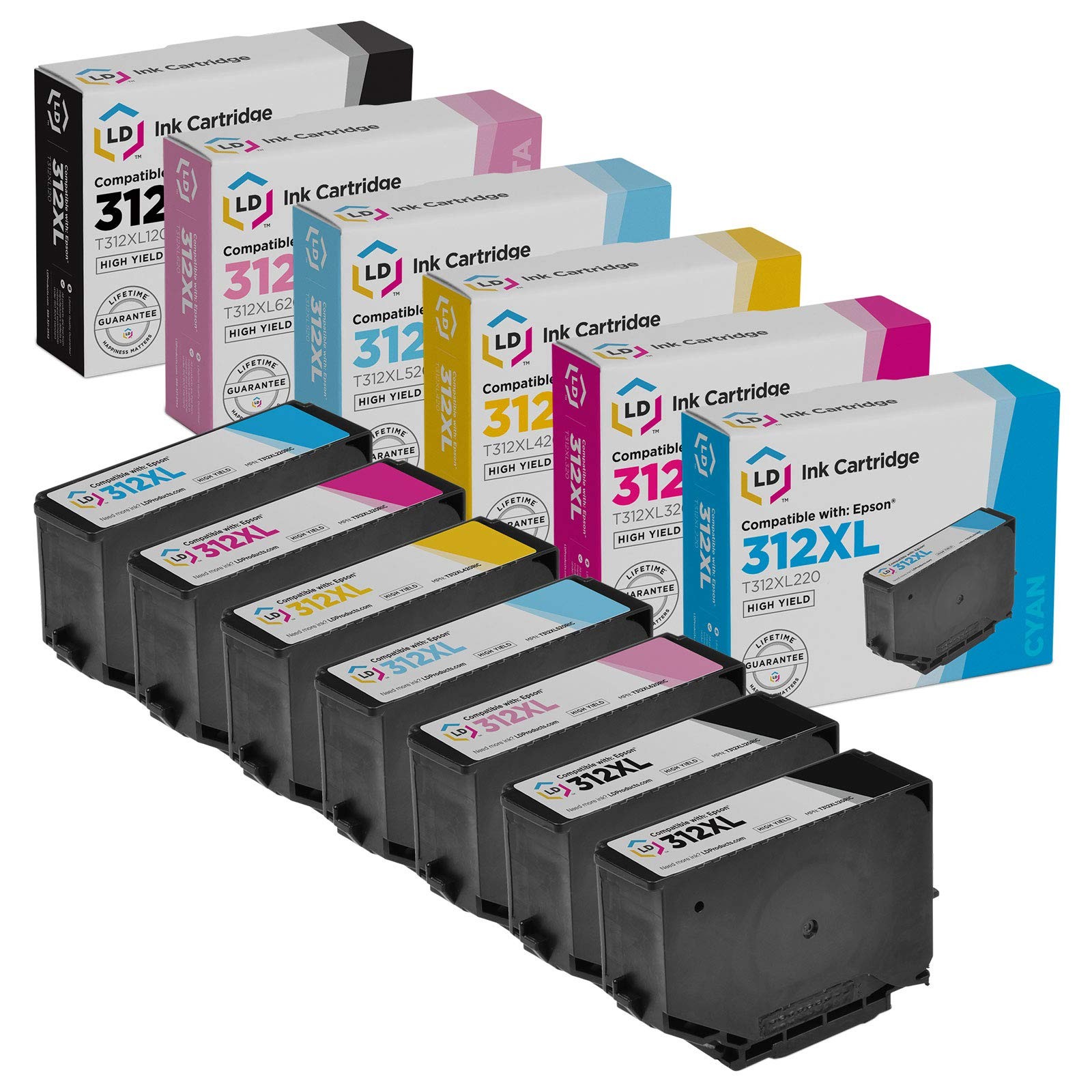 LD Replacement Epson 312XL High Yield Ink: 2 Bk, 1 C, 1 M, 1 Y, 1 LC, 1 LM