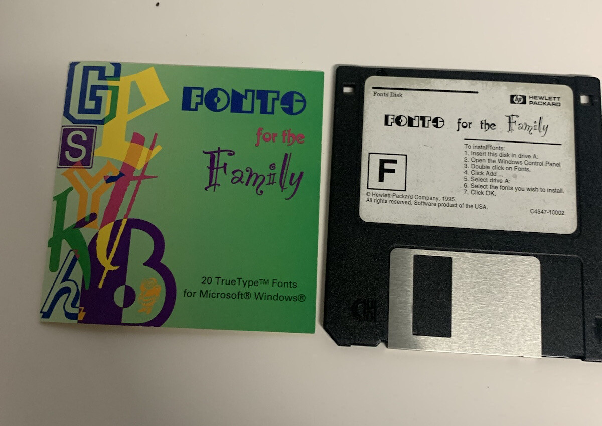 Font Disk Hewlett Packard Fonto for the Family HP  3.5" floppy disk 1995 Vintage