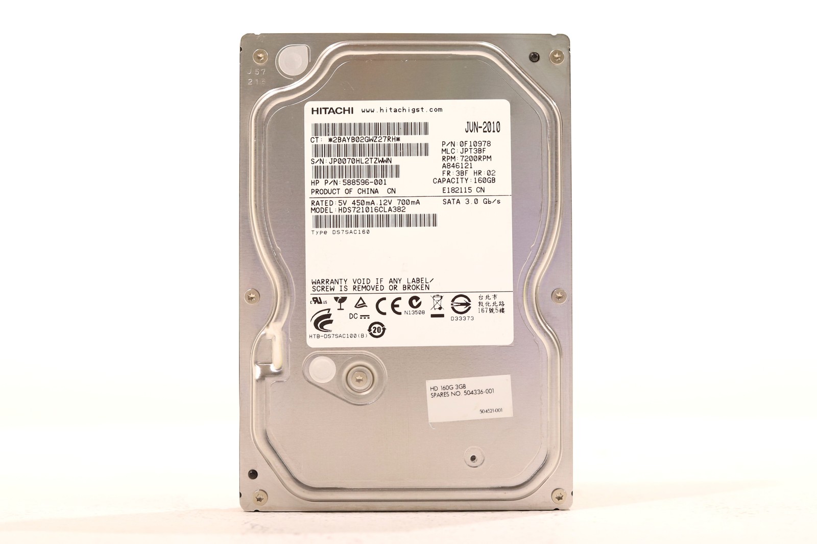 HP HDS721016CLA382 160GB 3.5" 3Gb/s 7.2K RPM SATA Hard Drive P/N: 588596-001