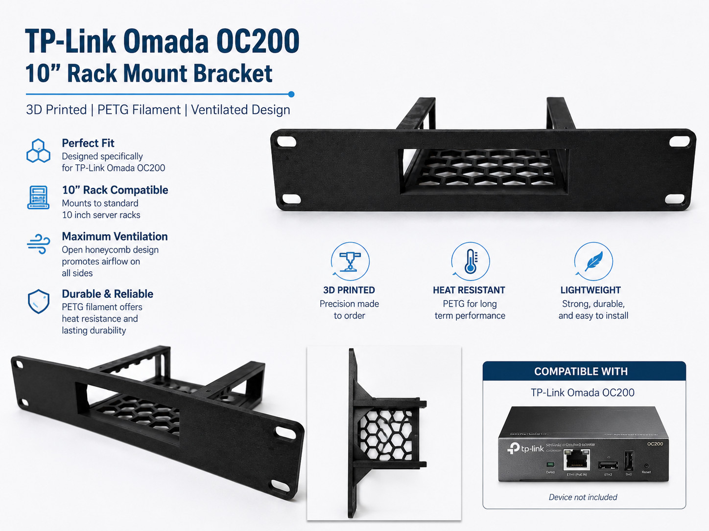 10" 1U Network Rack Mount TP-Link OC200 Omada Hardware Controller 3d Print Petg