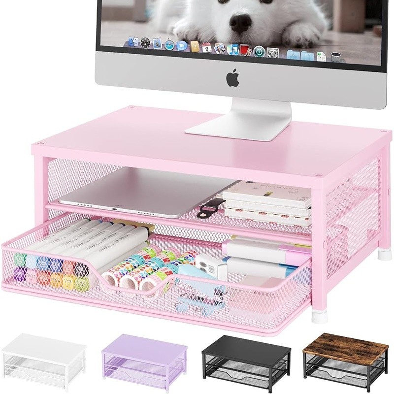 Ergonomic Monitor Stand W/ 2-Tier Desk Organizer & Non-Slip Pads Office Use