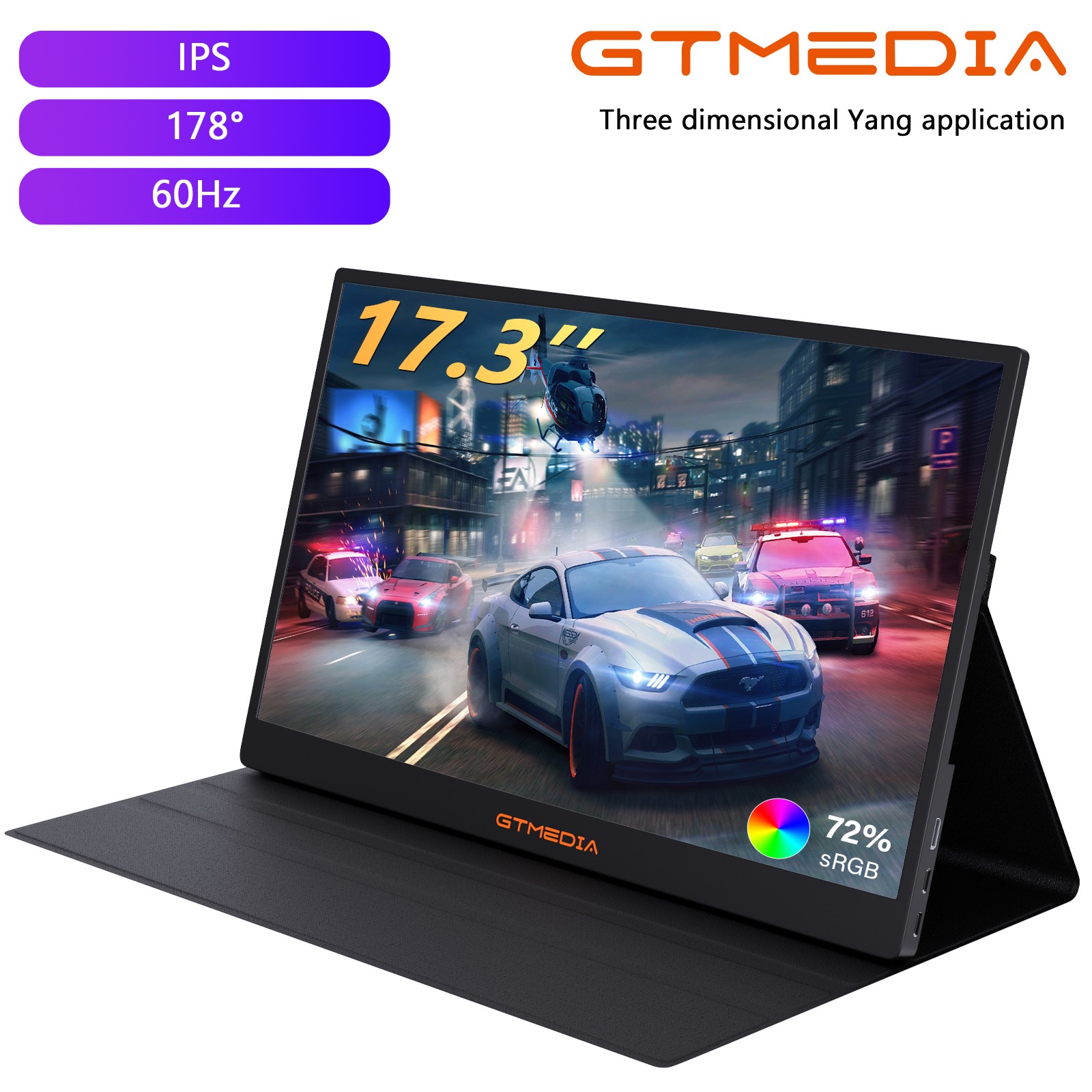 GTMEDIA Gaming Monitor 60Hz 17.3'' Portable Screen USB-C HDMI with Smart Cover