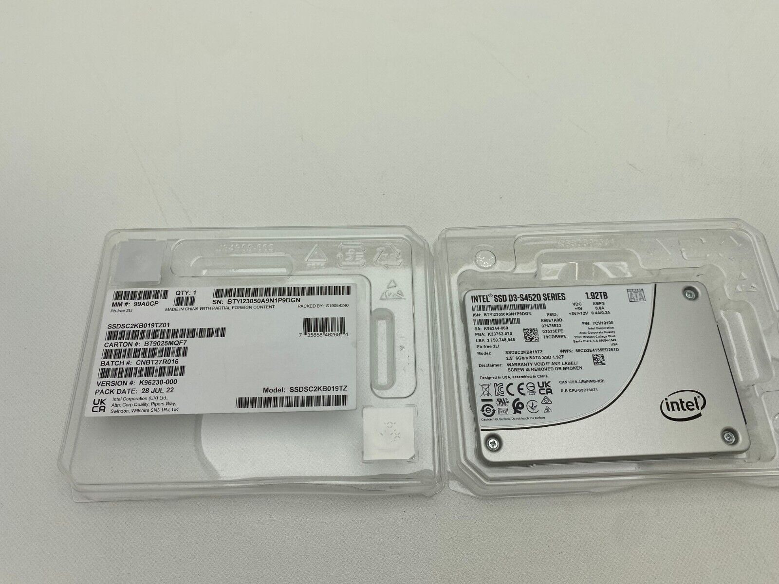 compatible Intel S4520 Series 1.92TB SSD SATA 6Gb/s SSDSC2KB019TZ01 Solid State