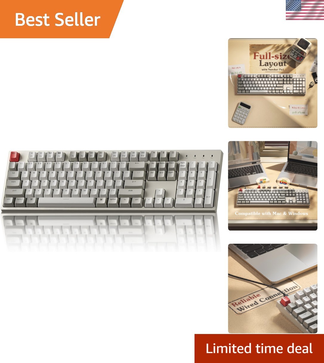 Vintage-Style Wired Mechanical Keyboard, Brown Switch, Perfect for Mac & Windows
