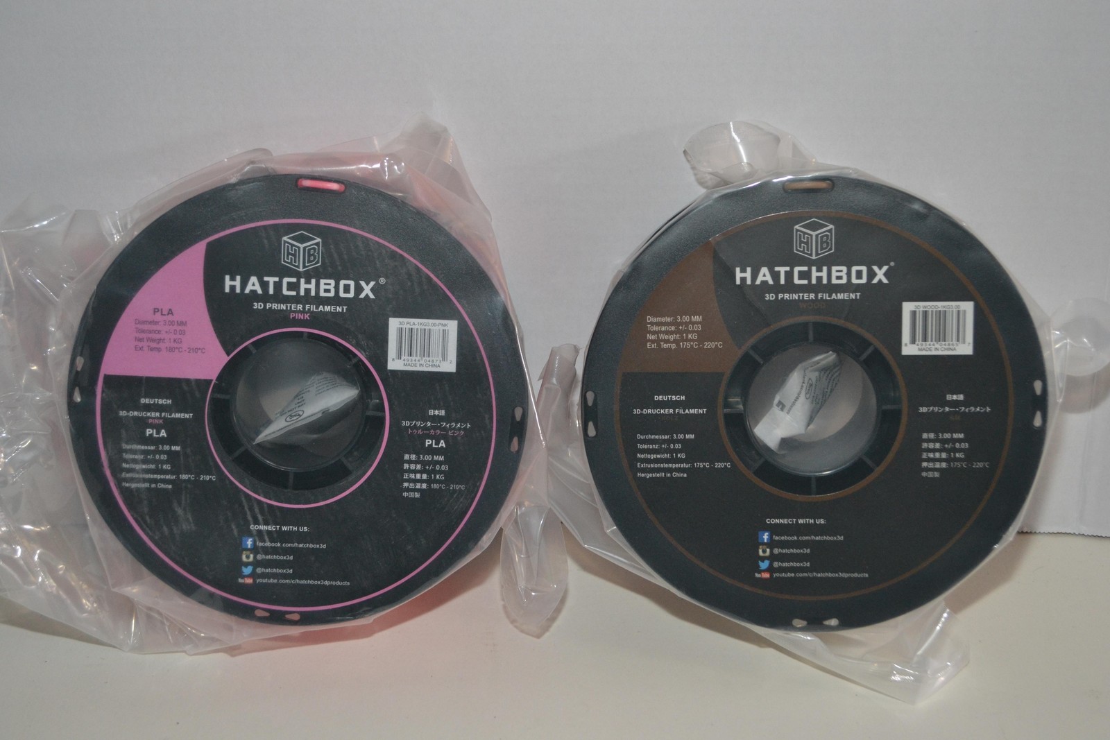 HATCHBOX PLA 3D Printer Filament 3.00mm 1kg Wood Pink Spools 2 Pack New