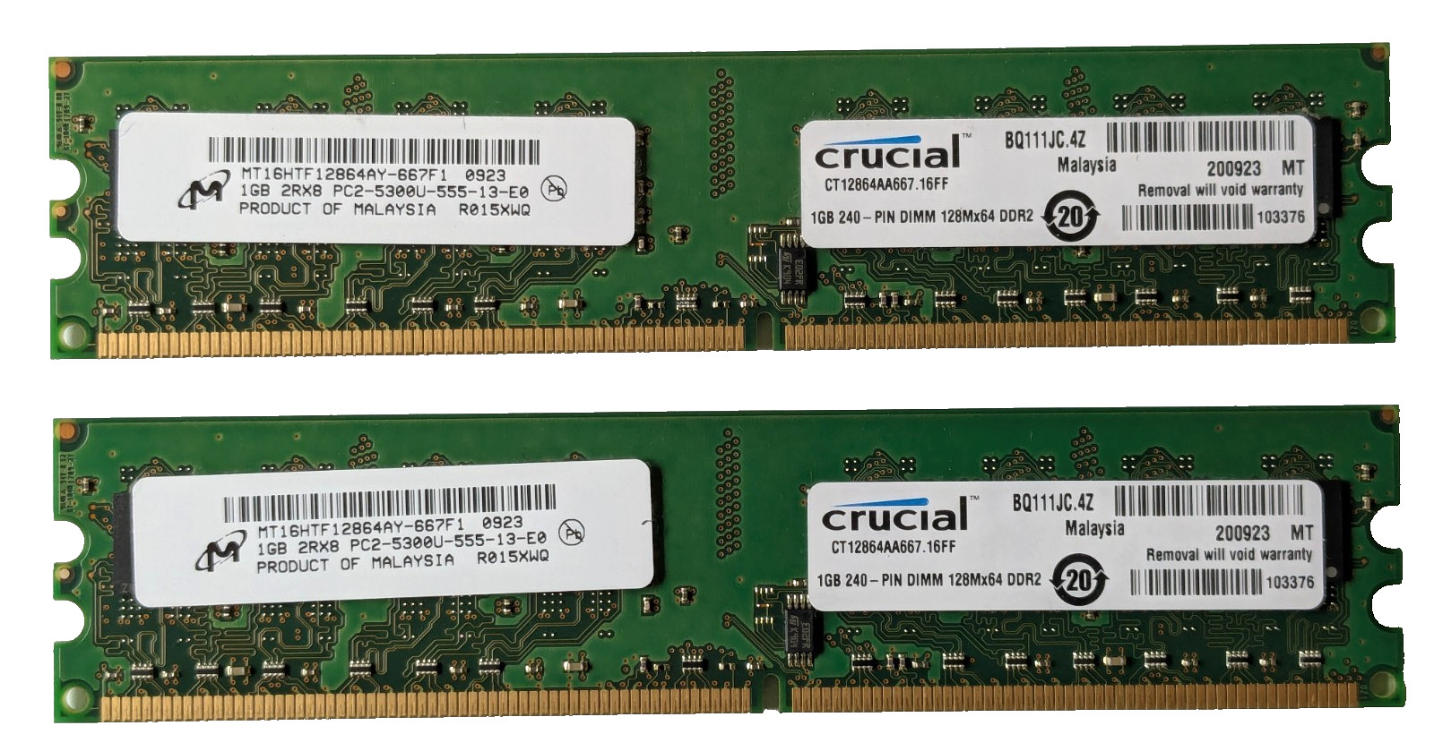 Crucial Computer Memory DDR2 667 MHz PC2-5300 1Gb x 2 - CT2KIT12864AA667 - 8400
