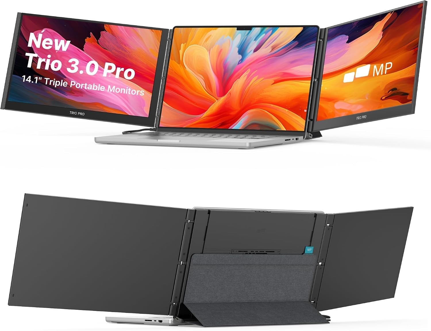 Mobile Pixels Trio 3 Pro Portable Monitor for Laptops, QHD Tri Screen