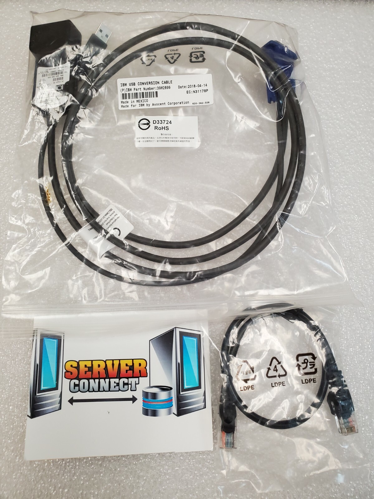 -New in Bag - IBM 39M2899 USB KVM CONVERSION CABLE 39M2909 / 43v6147