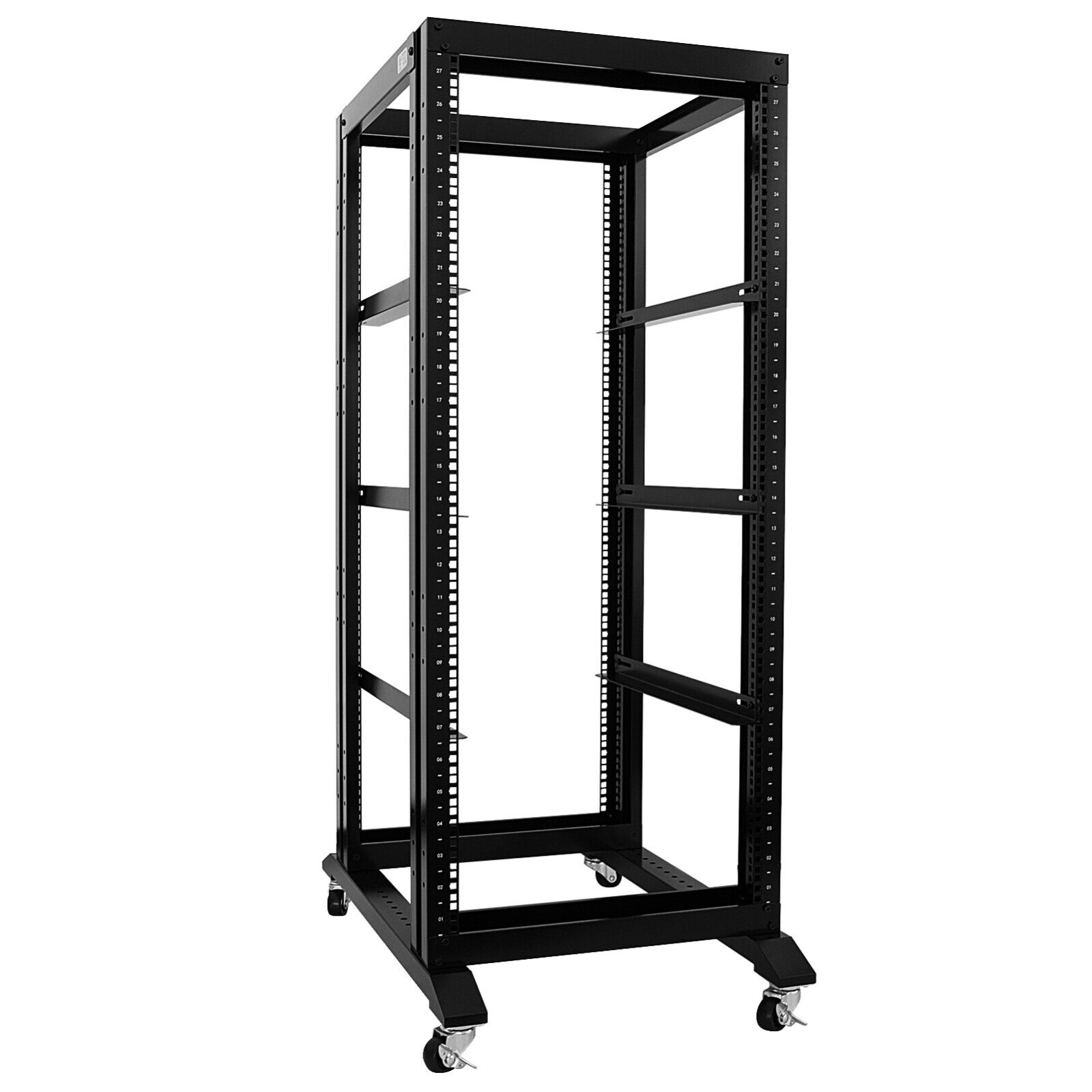 27U 4 Post Open Frame Network Server Rack 800MM Deep With 3 pairs of L Rails