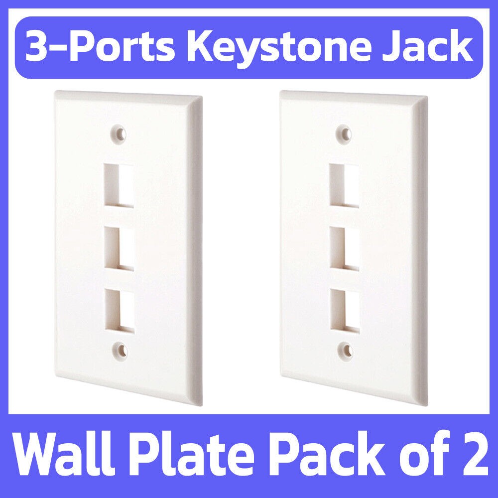 2 Pack Keystone Wall Plate Single Gang Three Ports Faceplate 3 Jack Wallplate