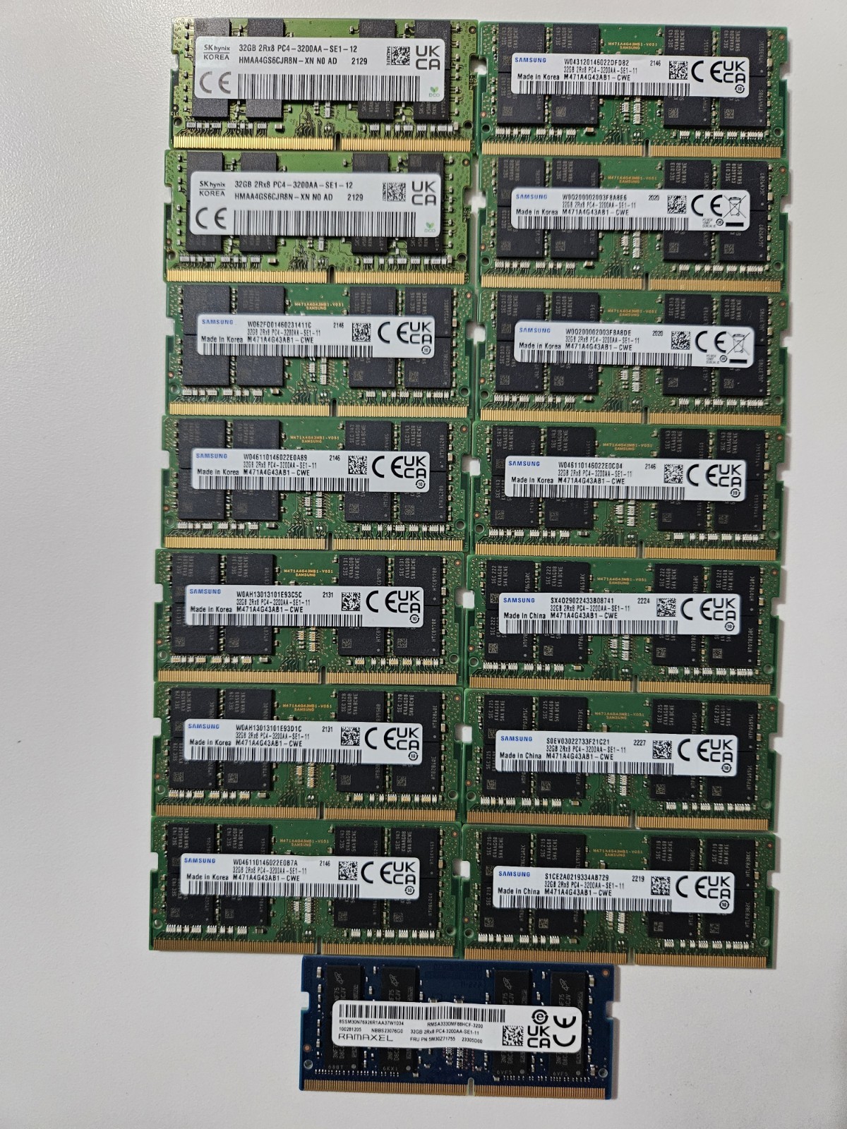 LOT OF 15 MIXED BRAND  32GB 2Rx8 PC4-3200AA RAM Memory Laptop DDR4