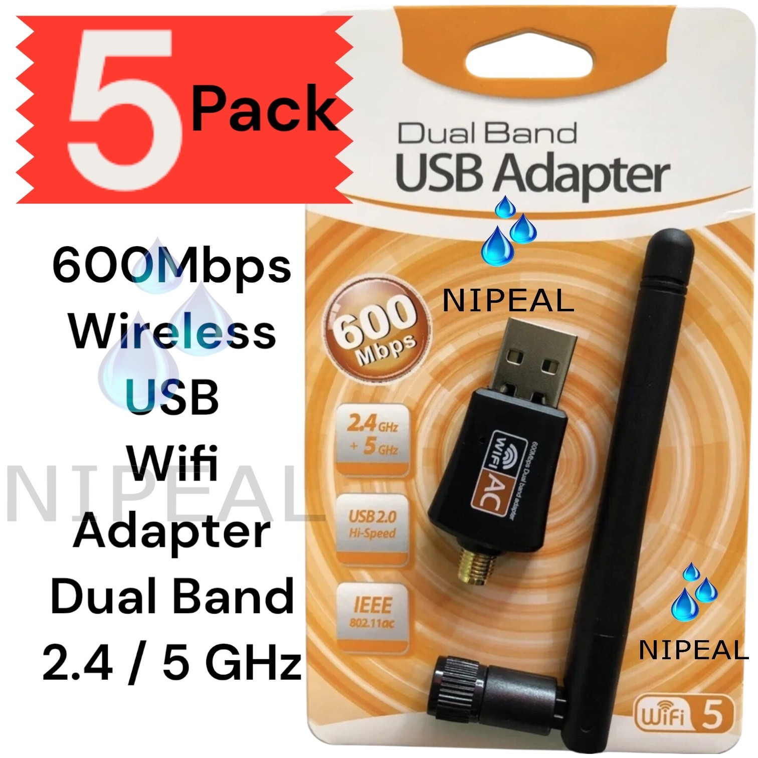Lot of 600Mbps Wireless USB WiFi Adapter Dongle Dual Band 2.4/5GHz With Antenna