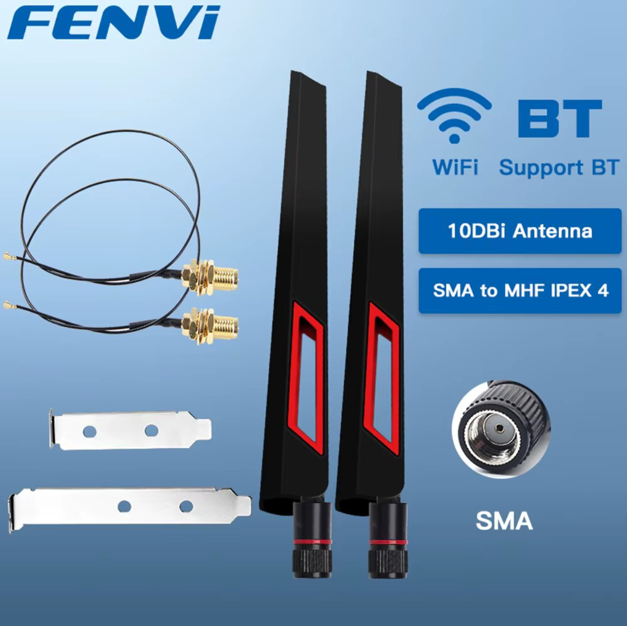 FENVI 2PcsX10Dbi Antenna Set AX210 NGFF WiFi Card 2.4/5GHz Dual Band M.2 MHF4 