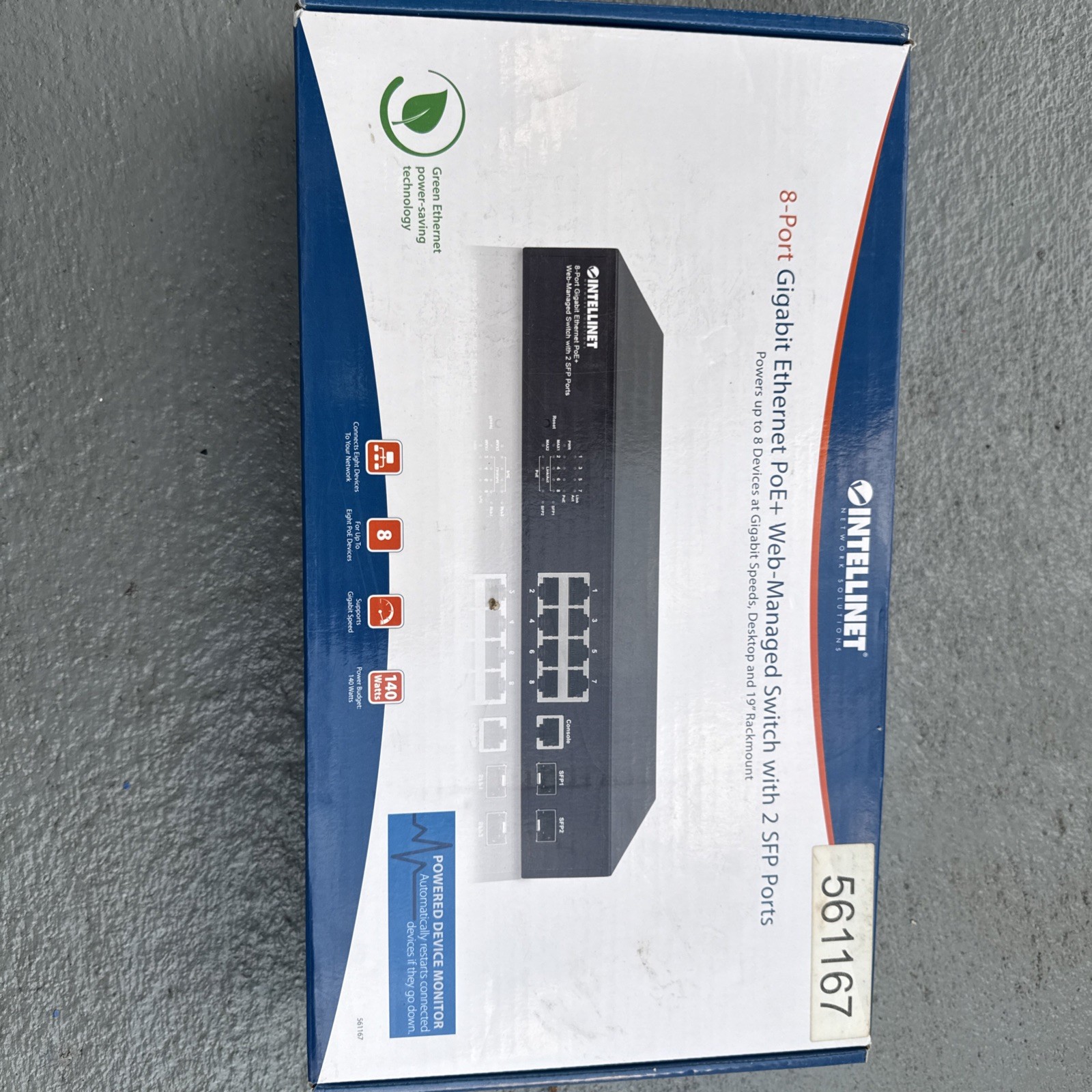 Intellinet 8 port Gigabit Ethernet POE With 2 SFP