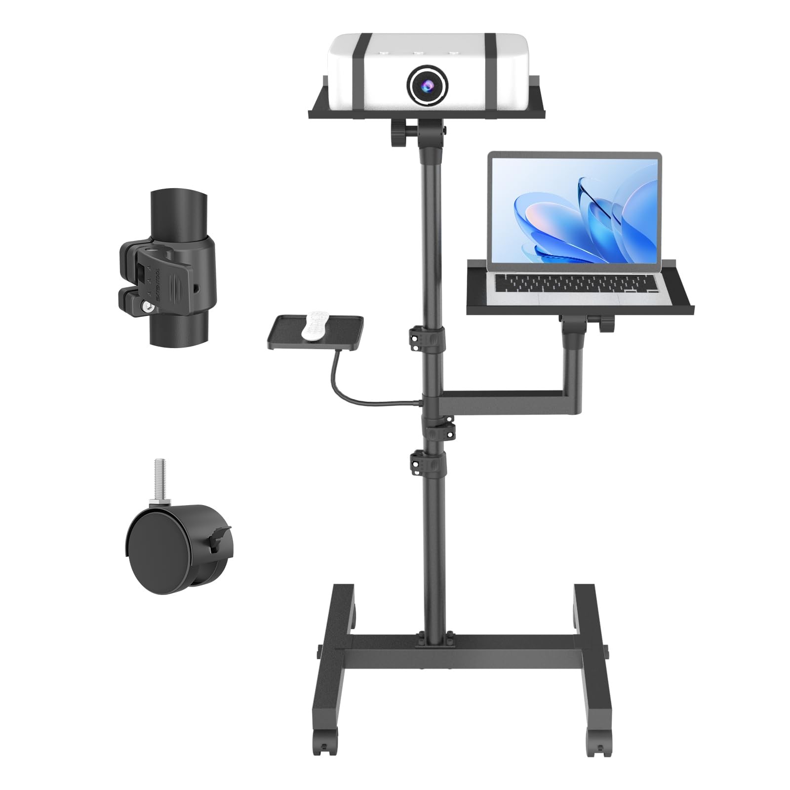 2 Shelves Mobile Projector Stand, Rolling Laptop Stand Adjustable Height to 4...