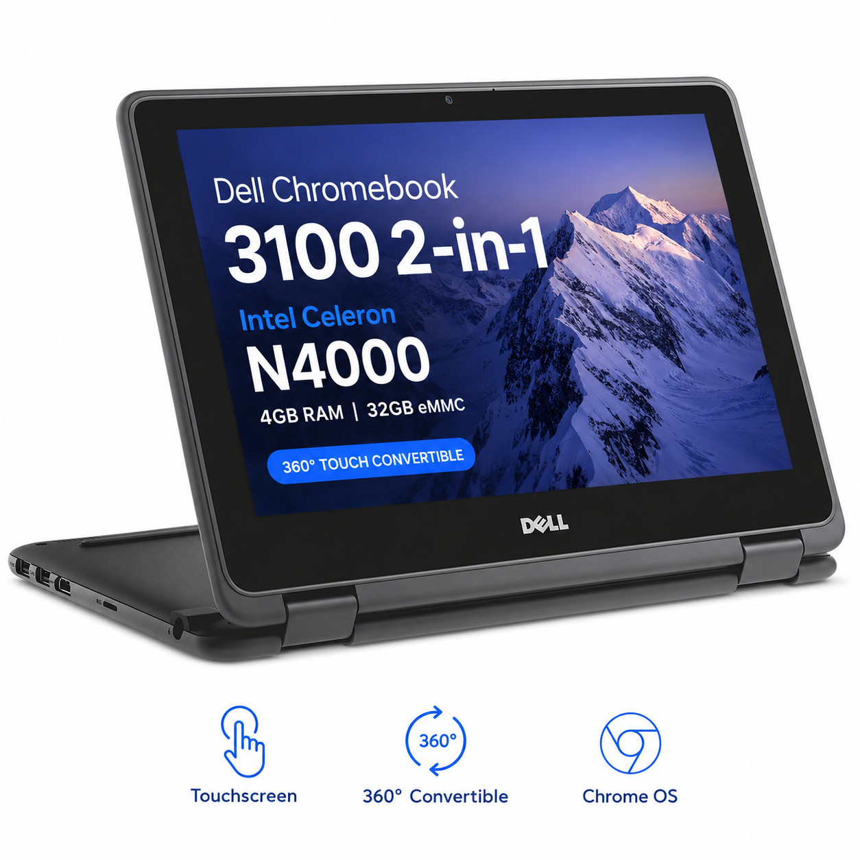Dell Chromebook 3100 2-in-1 11.6" Touchscreen Laptop N4000 4GB 32GB Chrome OS