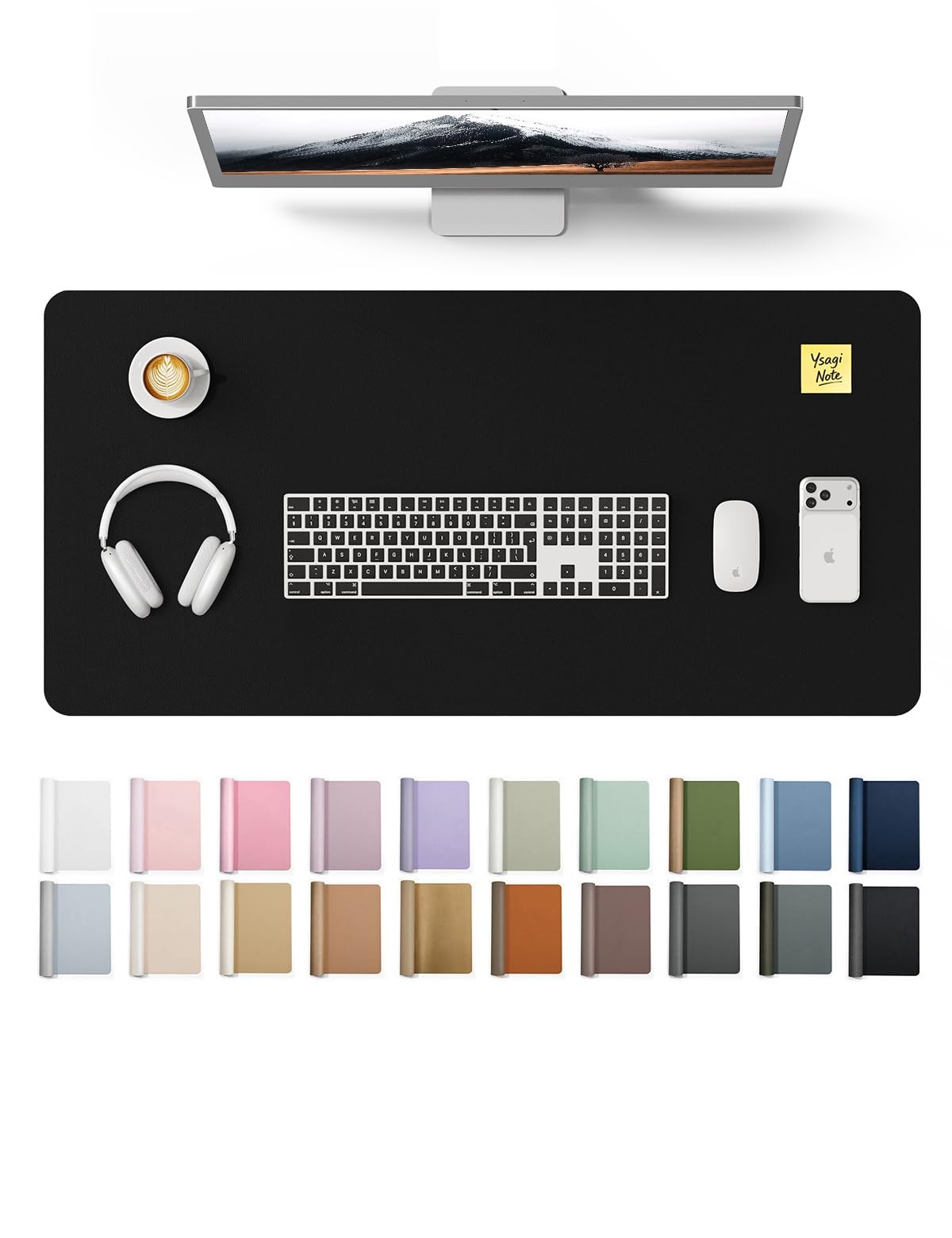 YSAGi PU Leather Desk Protector Mat, Black, 31.5 x 15.8 inches