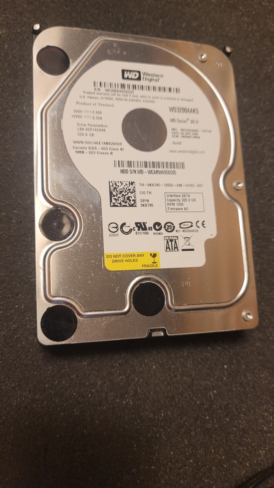 Western Digital WD3200AAKS 320GB 7200RPM 3.5" HDD Good Status