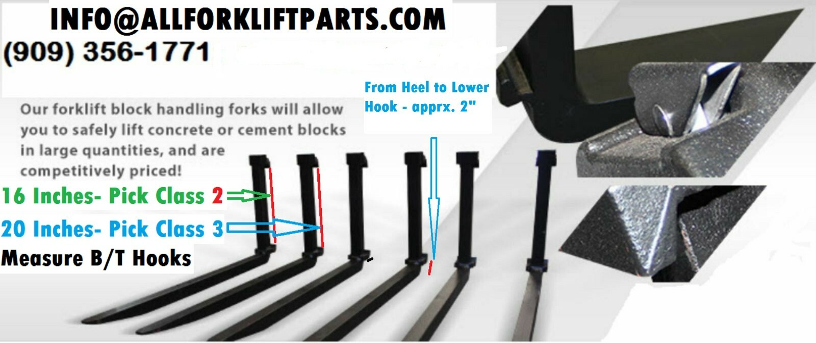 FORKLIFT BLOCK PAIR SET FORKS 2x2x42 CLASS 3 III 42" INCHES Construction Cement 