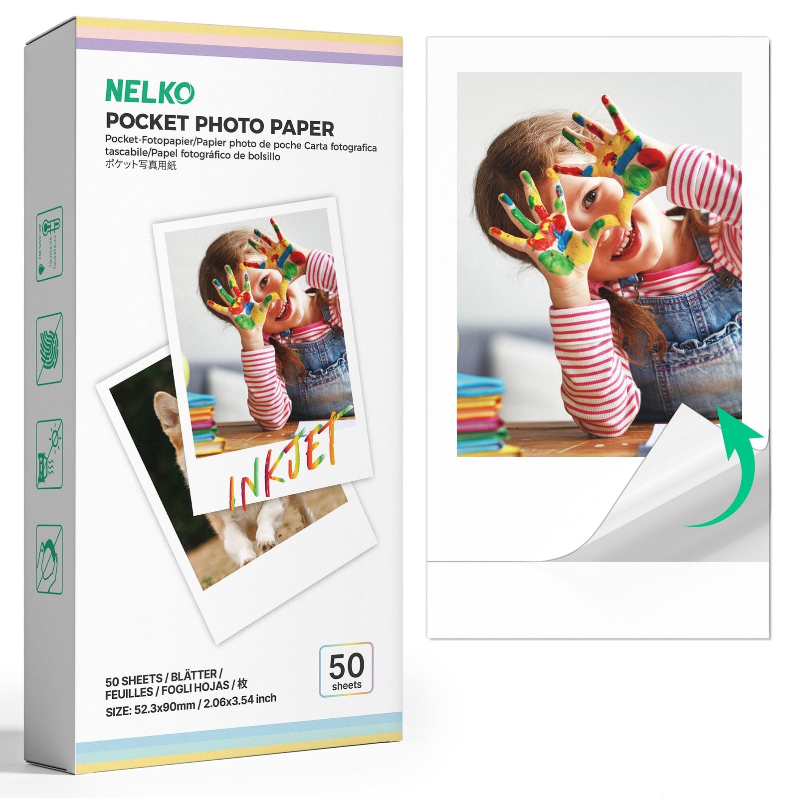 Nelko 2x3 Premium Sticky-Backed Photo Paper, 50-Pack Photo Paper, White