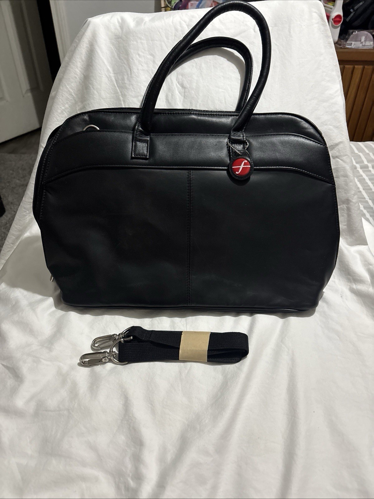 Foray Black Faux Leather Laptop Shoulder Bag Briefcase Computer Carrying Case
